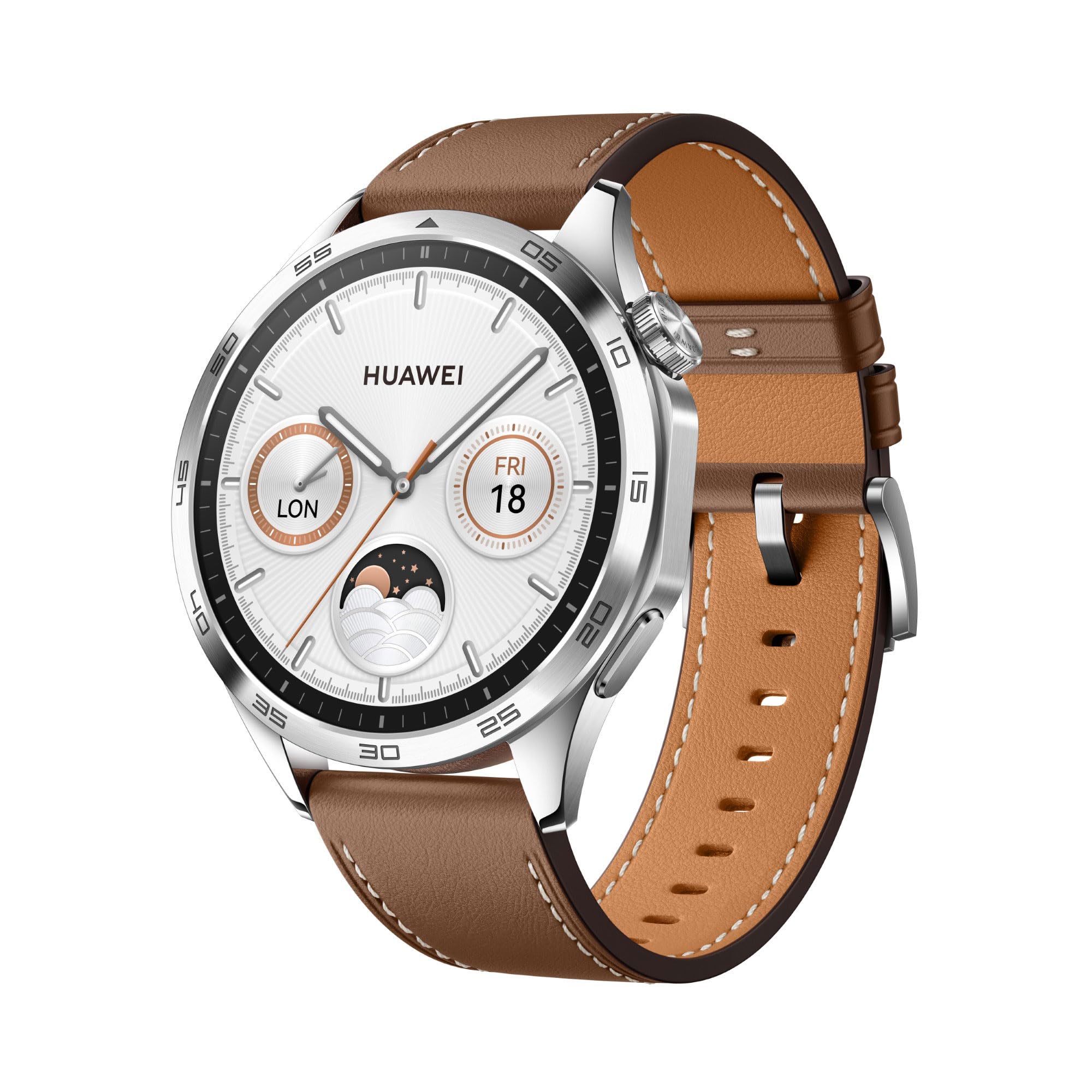 ساعت هوشمند HUAWEI Watch GT4 46 میلی‌متری، عمر باتری تا 2 هفته، سیستم موقعیت یابی پنج باندی GNSS دو باندی، تجزیه و تحلیل علایم نوبتی، نظارت بر سلامت 24/7، سازگار با اندروید و iOS، رنگ بندی قهوه‌ای بزرگ قهوه‌ای