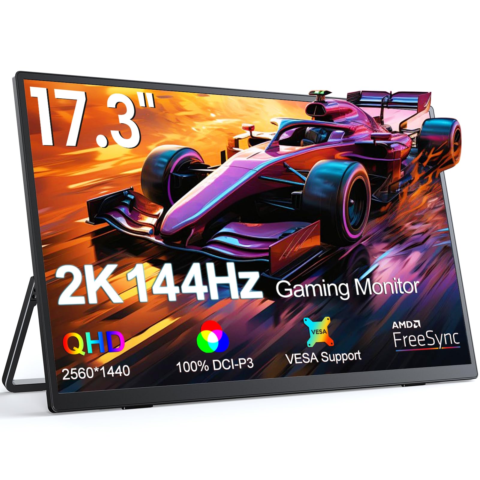 مانیتور قابل حمل 17.3 اینچ UPERFECT 2K 144Hz با وضوح 2560x1440P، مناسب برای بازی و سفر برای لپتاپ، صفحه نمایش HDR IPS با VESA، پایه پوششی، دو بلندگو برای کامپیوتر، تلفن همراه و کنسول بازی 17.3 اینچ 2K 144HZ