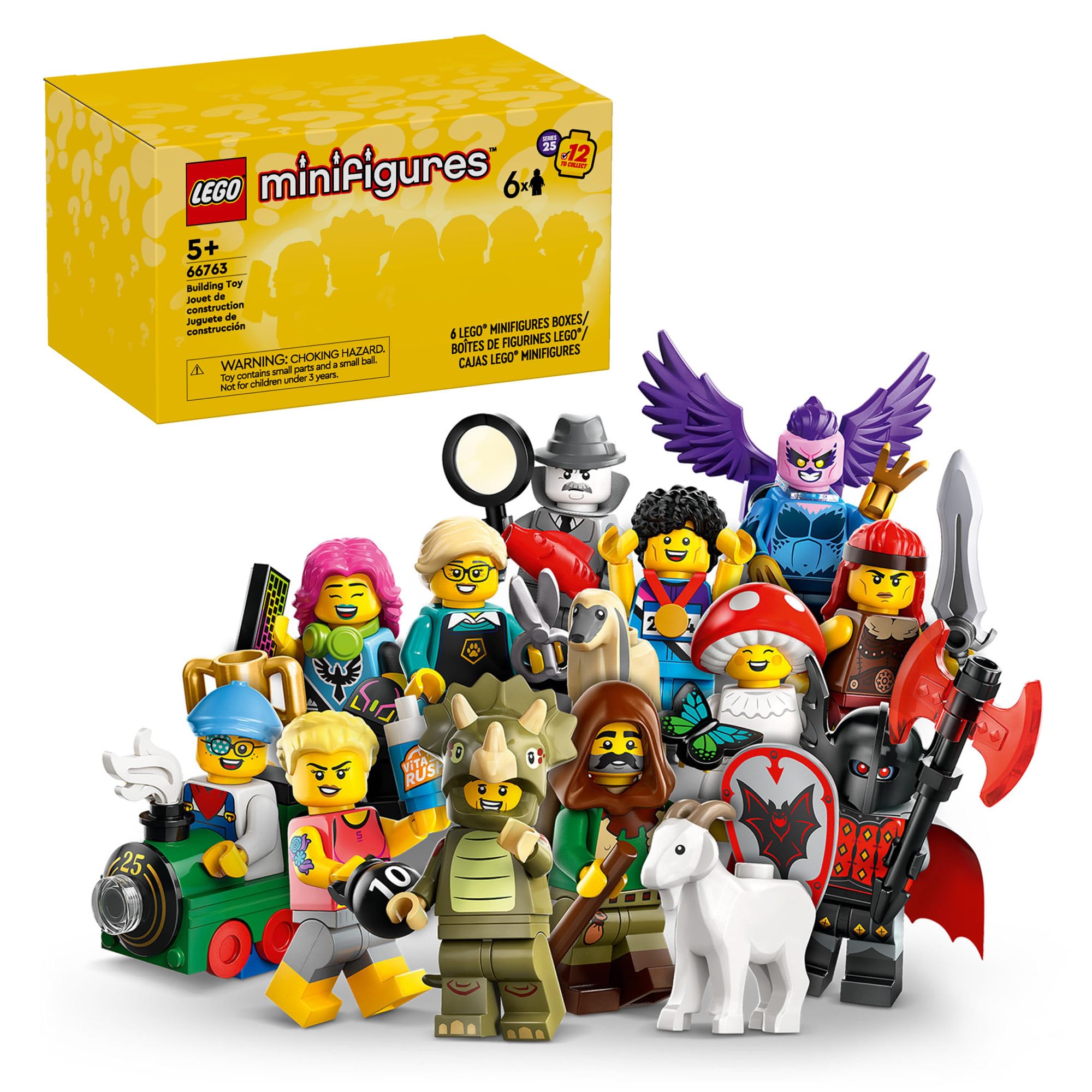 مجموعه LEGO Minifigures Series 25 6 بسته، جعبه کورپوشی اسرارآمیز، شامل 6 مینی فیگور سورپرایز، هدیه انتخابی برای پسران، دختران و کودکان به بالای 5 سال، 66763