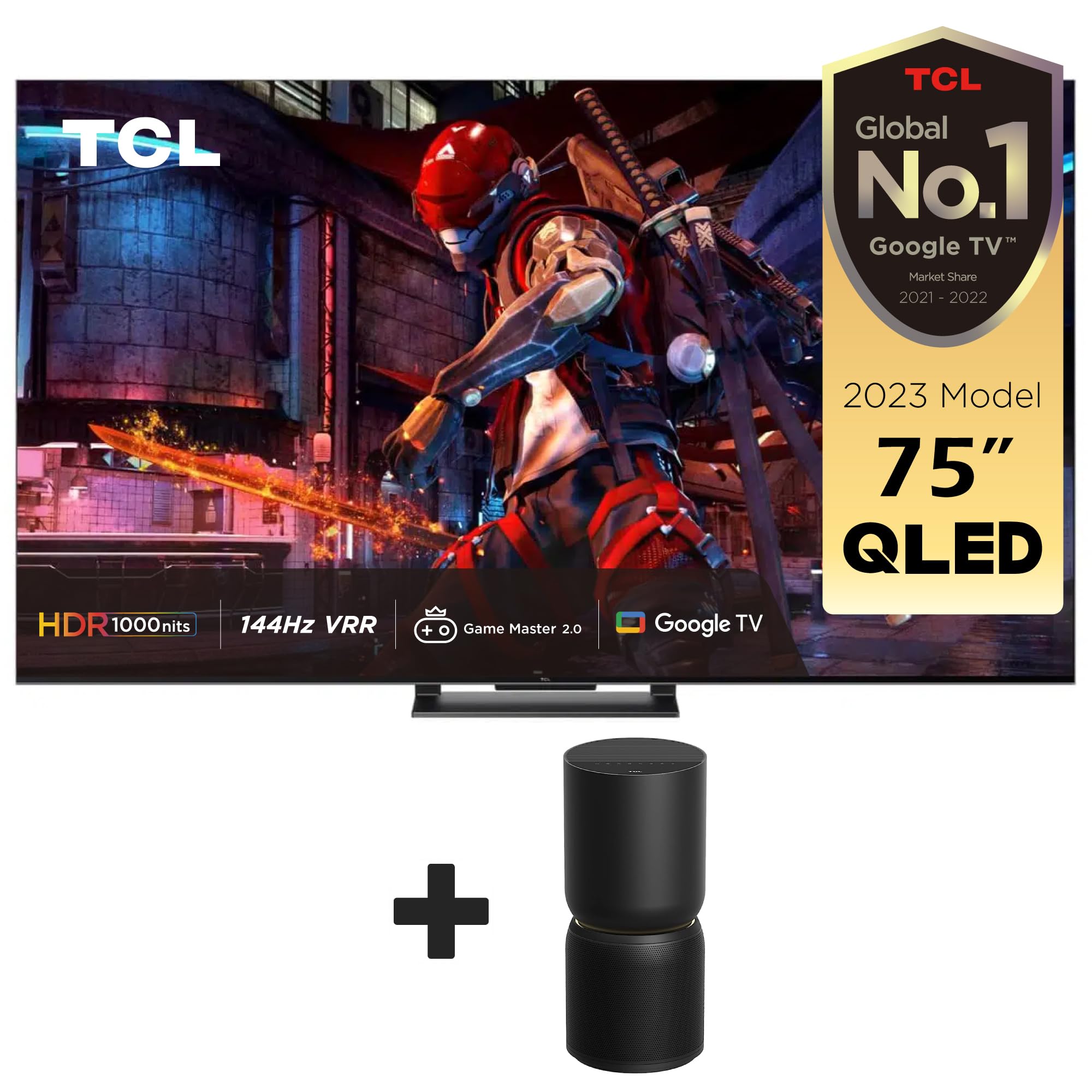 تلویزیون هوشمند TCL 75 اینچ 4K Ultra HD QLED ، 75C745 (مدل 2023) + تصفیه کننده هوای رایگان Breeva A5 ، رنگ مشکی