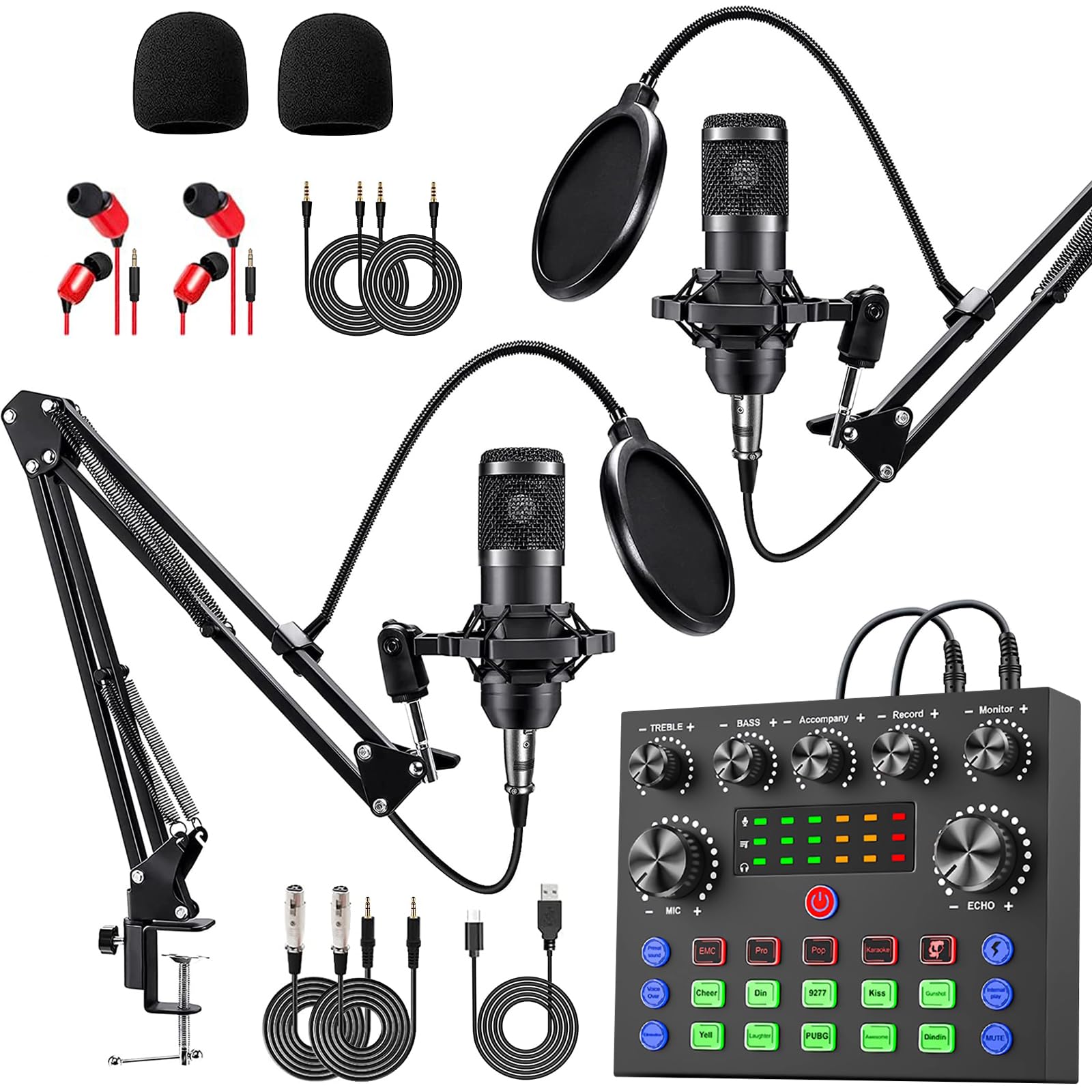 مجموعه تجهیزات پادکست ۲ نفره sktome با دستگاه تغییر صدا V8s و میکروفون پادکست BM-800 - میکروفون استودیویی کاندنسر که عالی برای پادکست، ضبط، خواندن، استریمینگ و گیمینگ است دستگاه تغییر صدا V8S برای ۲ نفر
