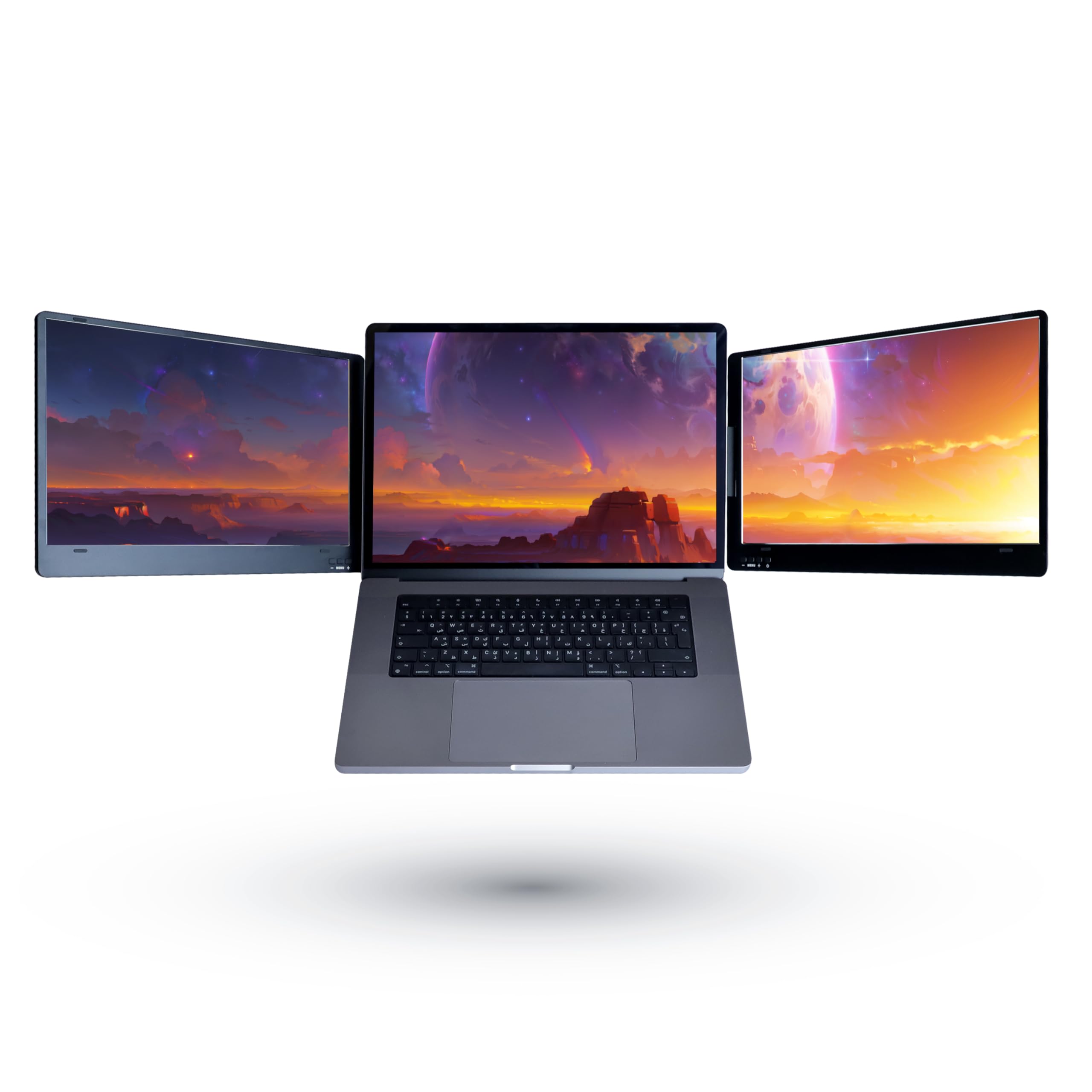 صفحه نمایش MetaDisplay MD1 Triple قابل حمل برای گسترش صفحه نمایش لپ تاپ اضافی دوگانه قابل اتصال و پخش 14 اینچی با کیفیت تصویر Full HD 1080P IPS (سازگار با macOS/Windows/Linux) رنگ مشکی ابعاد 14 اینچ