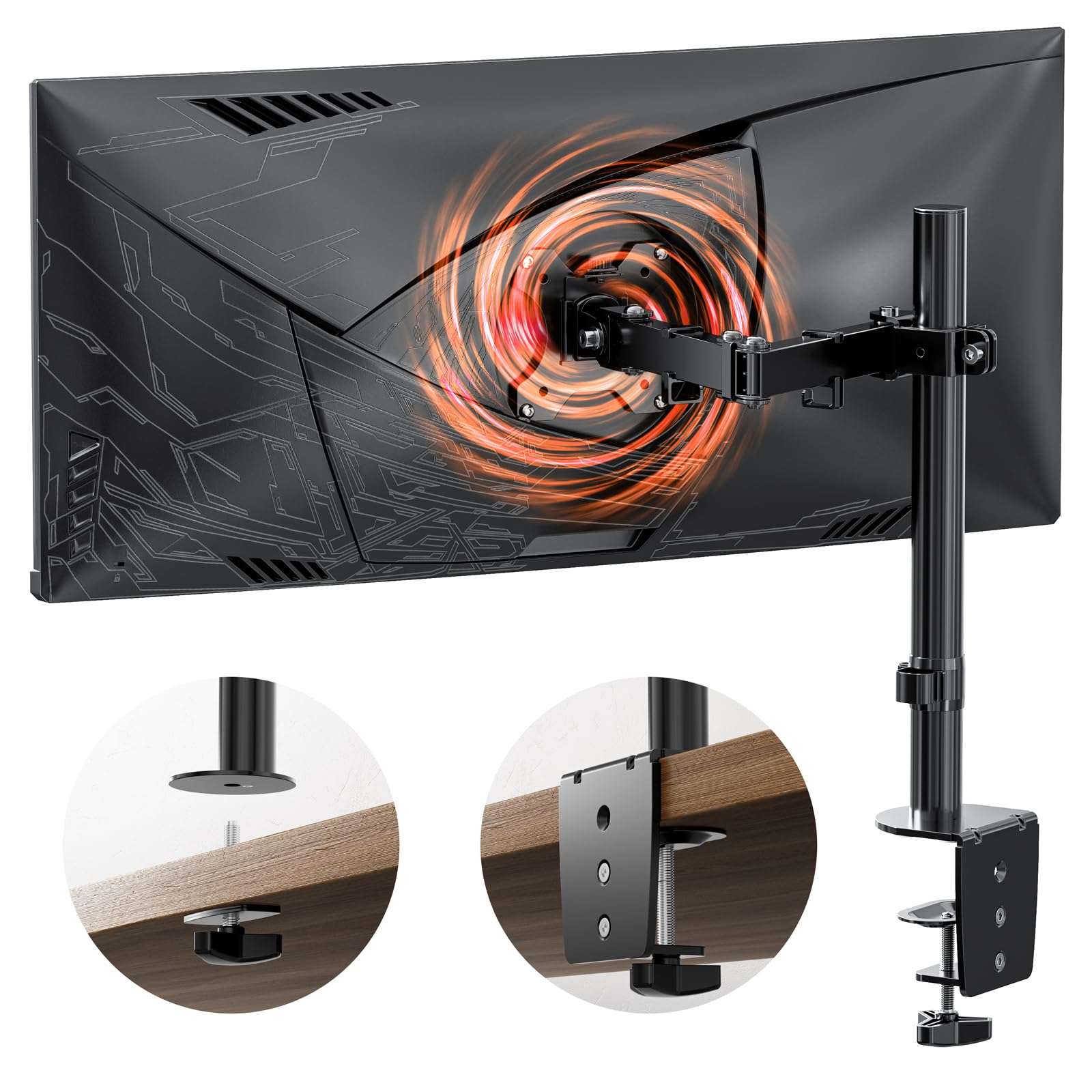 HEYMIX LIFE Single Monitor Arm -Single Monitor Stand With Extention Arm,Ergonomic Vesa Mount Arm For 13-32" Gaming Screen Up To 8Kgs,Vesa Mount Stand 75Mm/100Mm,C-Clamp & Grommet 2-Way Assembling Standard