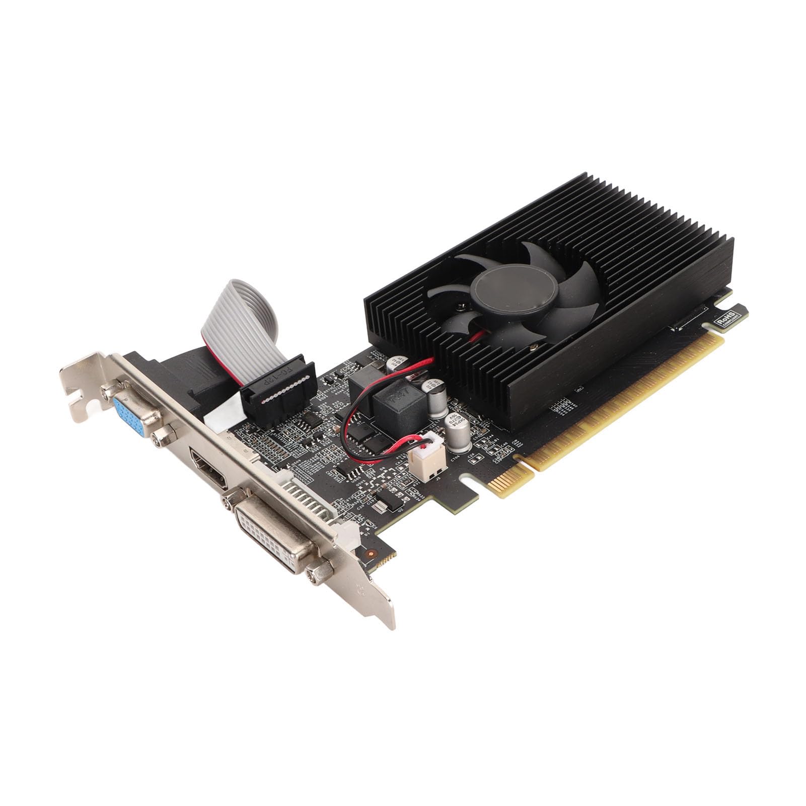 کارت گرافیک Dpofirs GT 730، با ۴ گیگابایت DDR3 ۱۲۸‑بیتی، کارت گرافیک گیمینگ با فن خنک‌کننده، GPU با پروفایل پایین برای کامپیوتر، HDMI، DVI، VGA
