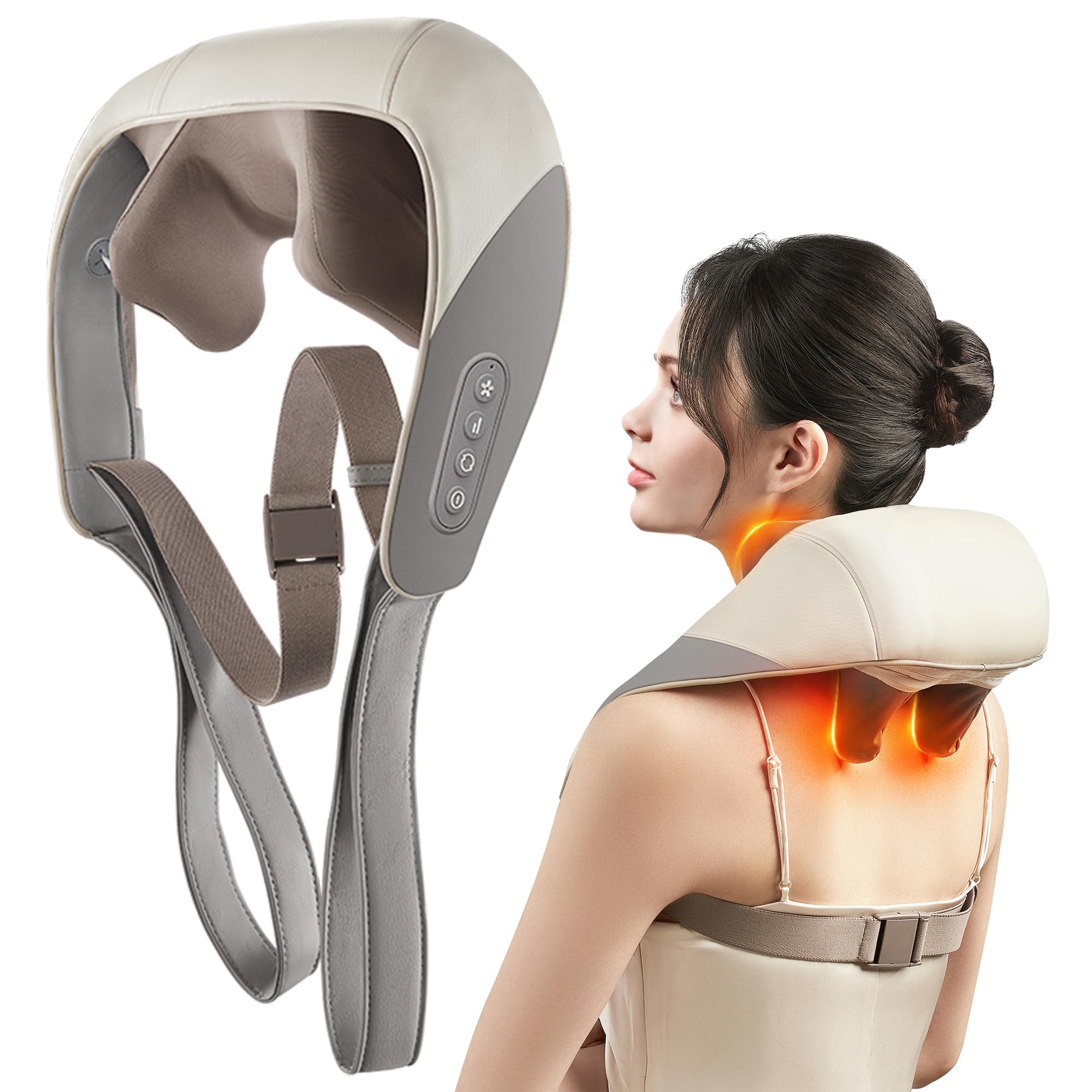 ماساژور شیاتسو SORELAX برای تسکین درد قسمت عقب، شانه و گردن، با تکنولوژی بافت عمیق، ماساژر الکتریکی با حالت گرما، برای آرامش عضلات گردن، پشت و شانه، بالش ماساژ ماهیچه‌های تراپزیوس، هدیه ایده‌آل (خاکستری)
