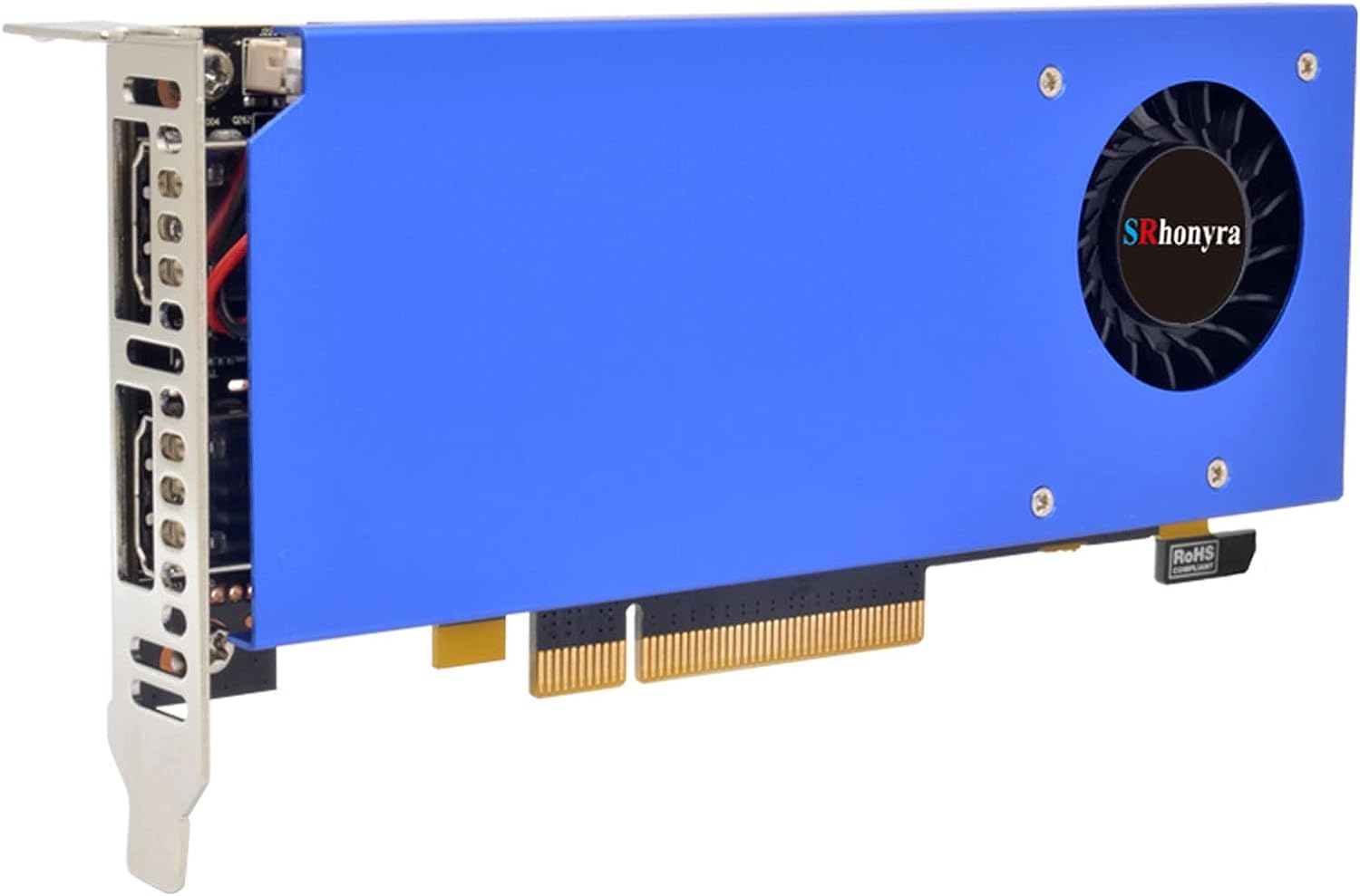 کارت گرافیک SRhonyra RX 550 4GB GDDR5 با دو پورت HDMI دوگانه و پشتیبانی از دو مانیتور و وضوح 4K، سازگار با PCIe 3.0 X8 X16 و بافت 128 بیتی و پروفایل کم SFF است.
