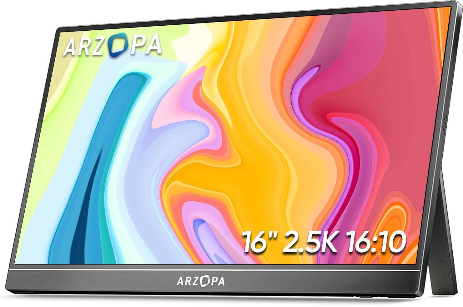 صفحه نمایش قابل حمل 16 اینچی ARZOPA 2.5K، نمایش IPS QHD 2560x1600 با 123٪ sRGB با استند داخلی USB-C HDMI مراقبت از چشم از طریق صفحه دوم خارجی برای لپتاپ Mac تلفن همراه PS4/5 Xbox Switch-Z1RC 16.0 اینچ Z1RC/2K