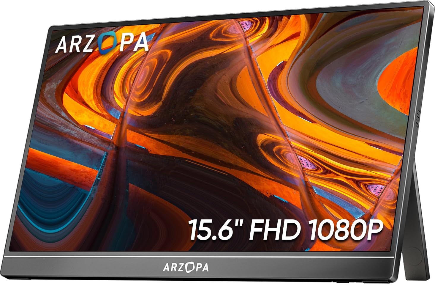 مانیتور قابل حمل ARZOPA 15.6 اینچ FHD 1080P - مانیتور قابل حمل بسیار نازک با پایه قابل تنظیم - نمایشگر IPS برای کامپیوتر، مک، تلفن، ایکس باکس، PS5 - اتصال USB C و HDMI - A1