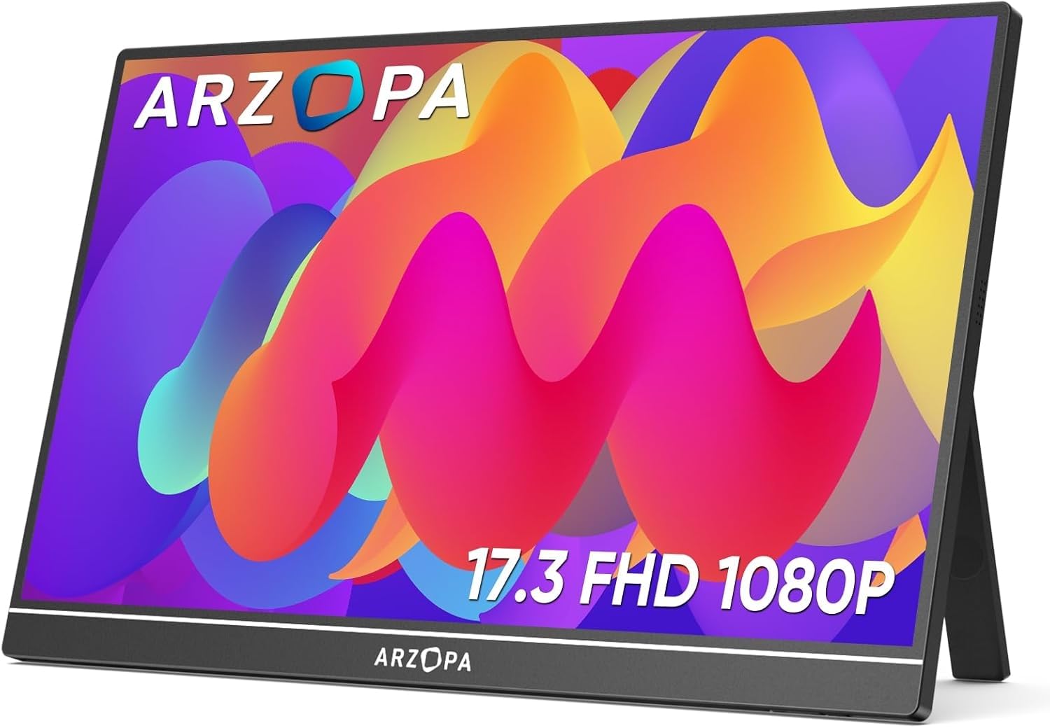 مانیتور قابل حمل ARZOPA 17.3 اینچ، مانیتور بازی IPS 1080P FHD با 103% دقت sRGB، مانیتور لپ تاپ با پایه قابل تنظیم HDMI USB C صفحه نمایش خارجی برای کامپیوتر مک تلفن Xbox PS5 - اینچ 17.3 A1M / 103% sRGB