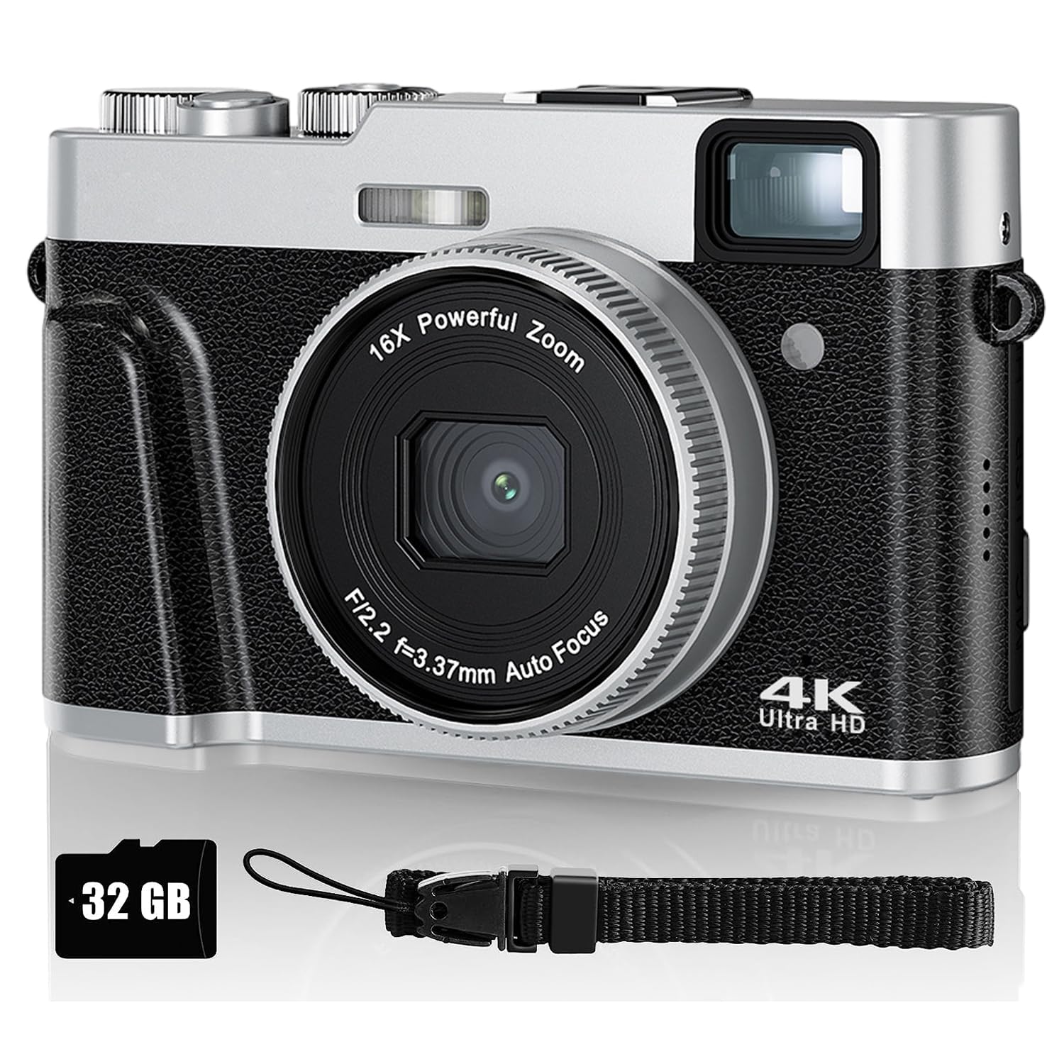 دوربین دیجیتال Exrp 4K برای عکاسی، دوربین اتوفوکوس 4K با دیدبان 16X ضد لرزش برای فیلمبرداری ولاگینگ برای یوتیوب، دوربین جمع و جور و قابل حمل برای عکاسی نقطه ای و فشرده با کارت حافظه 32 گیگابایتی