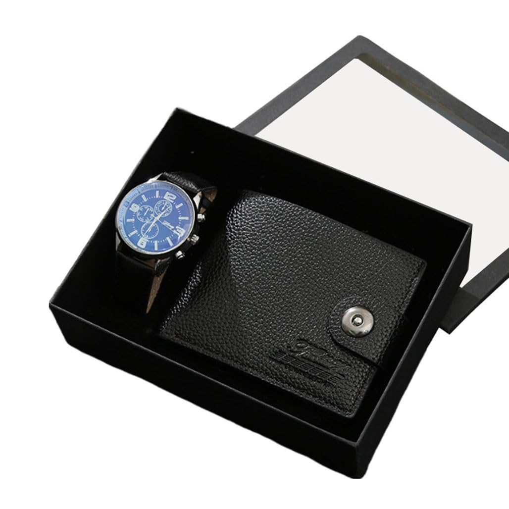 مجموعه هدیه مردانه Goodern Men's Gift Set Watch Wallet Set، ساعت شیک و کیف پول زیبا، ست ساعت کسب و کاری مردانه با کیف پول مردانه، ست ساعت مردانه ضد آب کوارتز هدیه به مردان برای روز تولد و هدیه روز پدر - رنگ مشکی