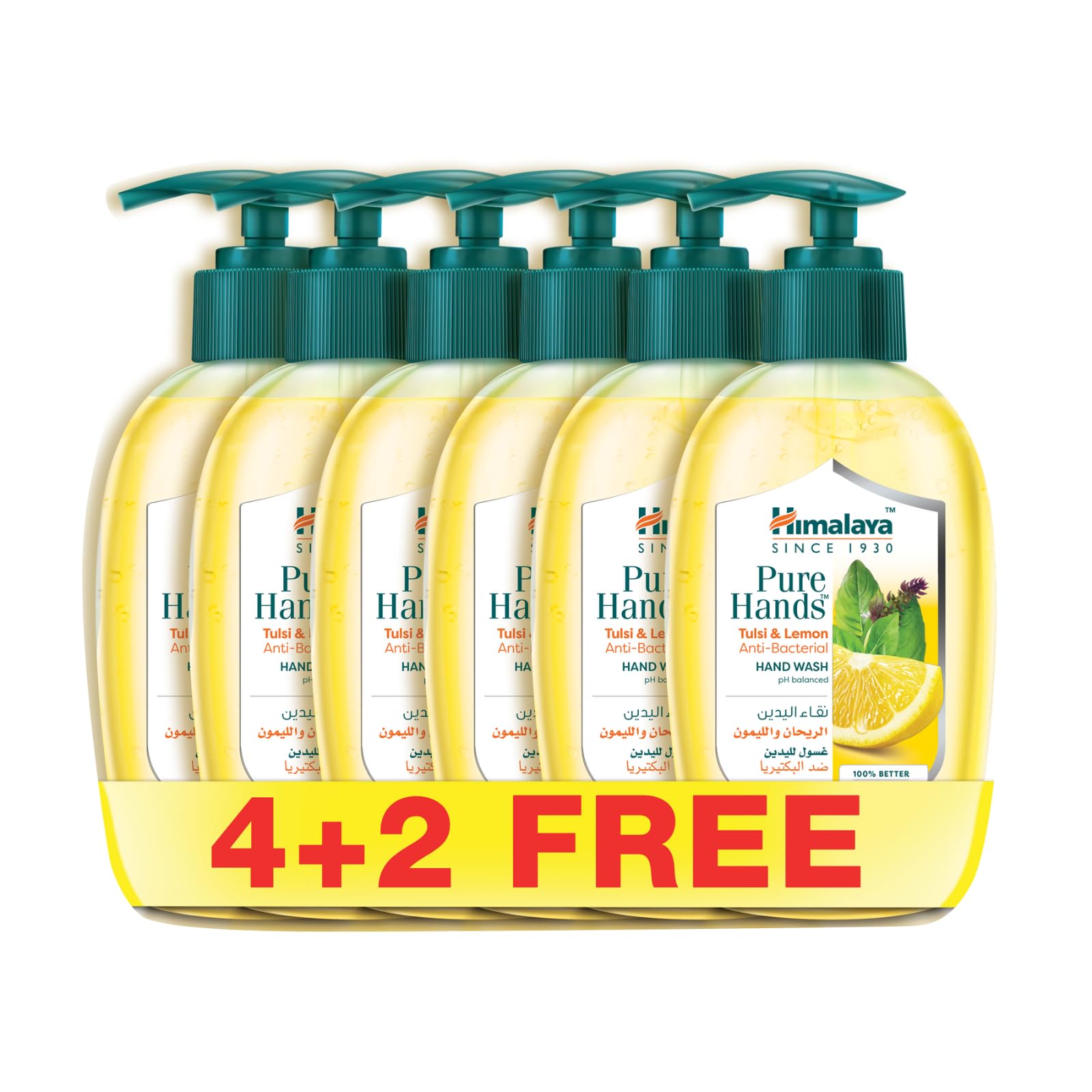 شستشوی دستی ضد باکتری خالص Himalaya Since 1930 PURE HANDS TULSI & LEMON 250mlx6 بسته 6 عددی تولسی و لیمو