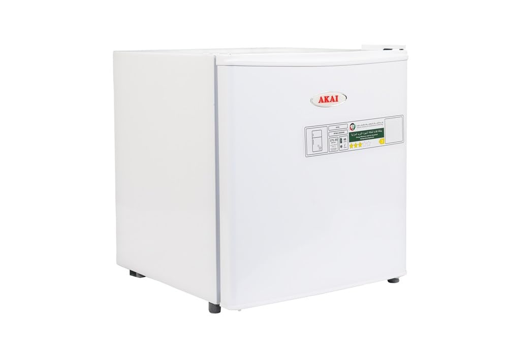 یخچال کوچک یک دربه آکای 60 لیتری با فریزر، 1 قفسه، قرار دادن بطری، کمپرسور داخلی، یخچال کوچک مناسب برای آشپزخانه، اتاق خواب، اداره با ابعاد 47 عمق، 45 عرض، 50 ارتفاع (سانتی‌متر)، رنگ سفید RFMA-K60DW6