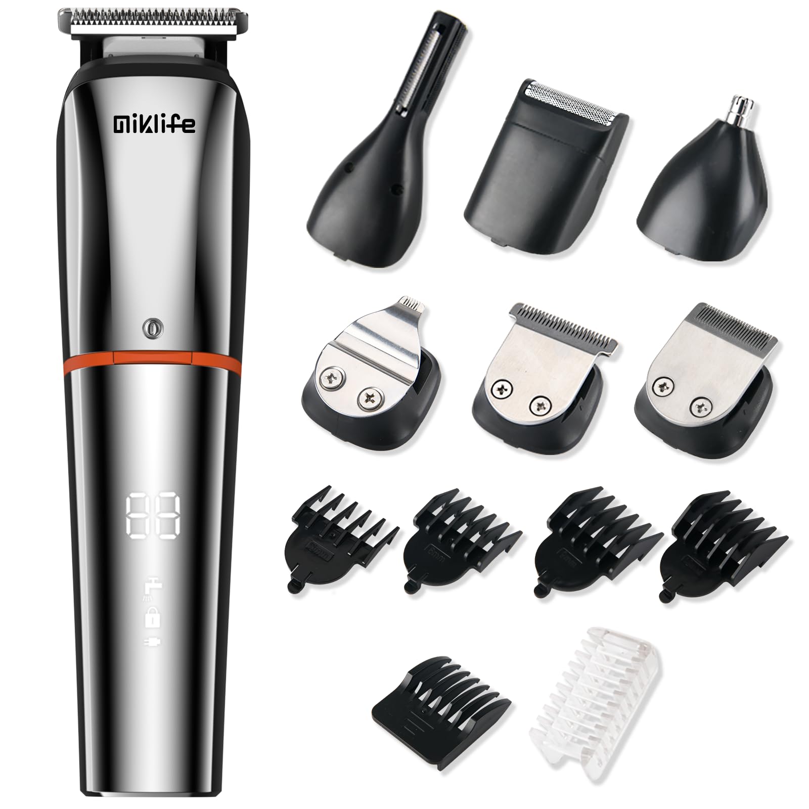 MIKLIFE Hair Trimmers,Beard Trimmer,6 in 1 Kit Electric Cordless Nose Trimmer Mens Grooming Trimmer for Beard Head Face and Body hair clipper USB Rechargeable نارنجی