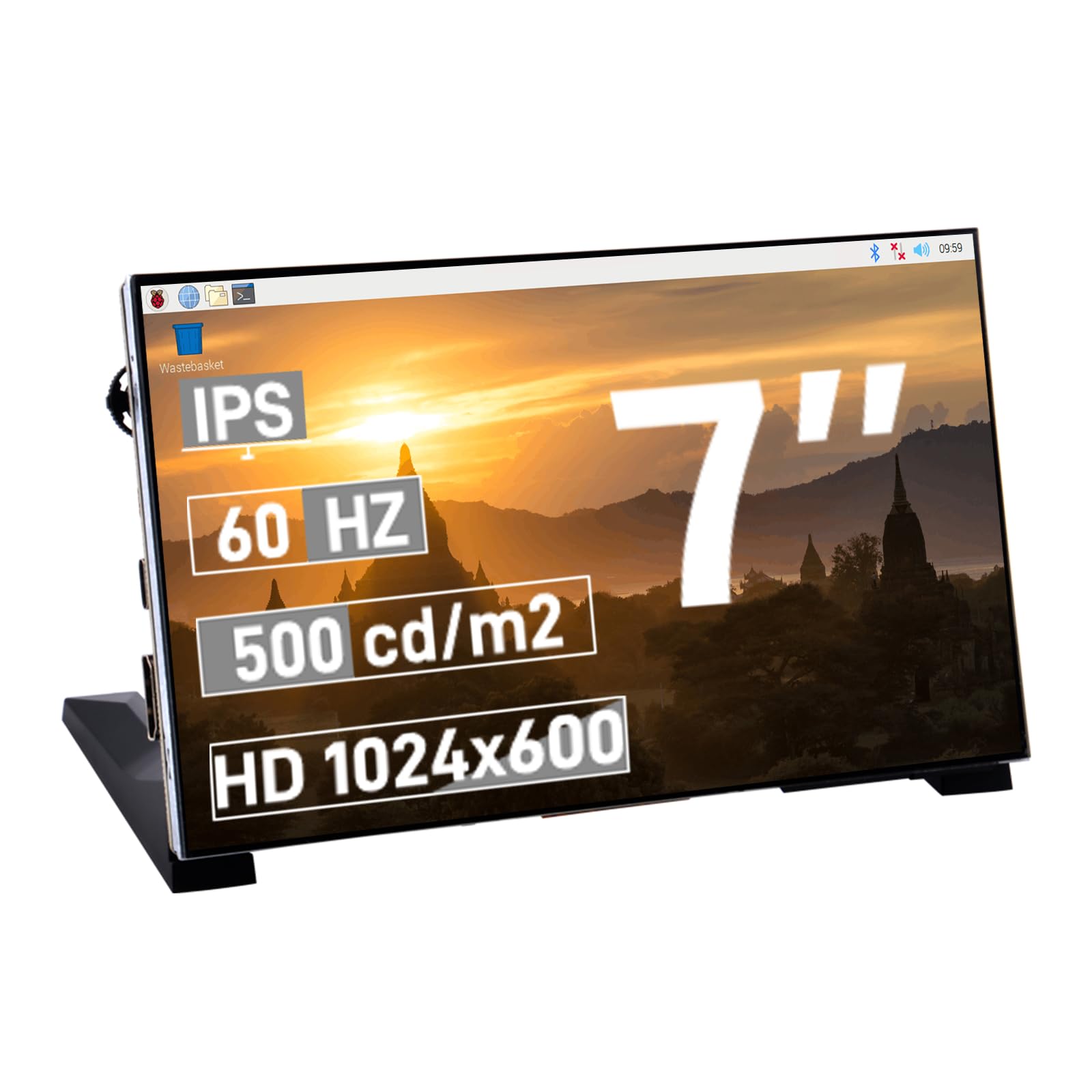 صفحه نمایش LCD 7 اینچی GeeekPi برای Raspberry Pi، صفحه نمایش IPS LCD با وضوح 1024x600 همراه با استند، مانیتور قابل حمل HDMI برای Raspberry Pi 5/Pi 4B/3B+/3B/B+/Zero/400، Win11/10/8/7، Banana Pi M5/M2 Zero غیر لمسی