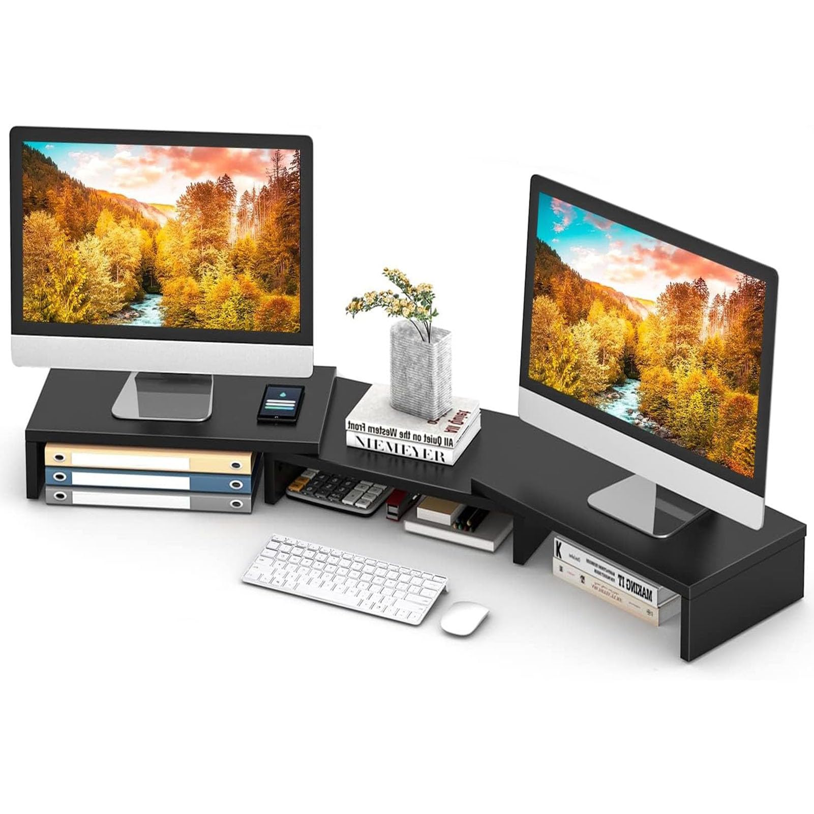 اسکنر دوگانه YHOME Riser Stand، اسکنر رومیزی 3 طبقه ای با طول و زاویه قابل تنظیم محصولی چند صفحه ای برای 2 مانیتور برای کامپیوتر، لپ تاپ، پرینتر، لوازم اداری، تلویزیون