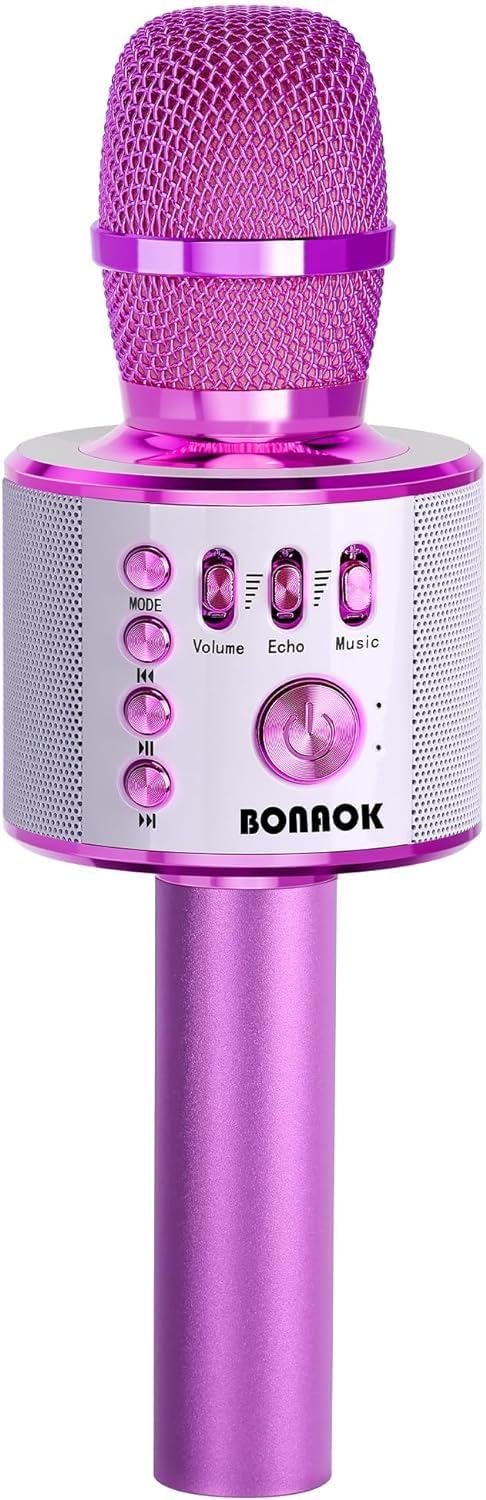 میکروفون کارائوکه بلوتوث بی‌سیم BONAOK 3 در 1 پلیر کارائوکه هدیه تولد بلندگوی مهمانی خانگی برای اندروید برای آیپد کامپیوتر شخصی اسمارتفون (ارغوانی تیره)