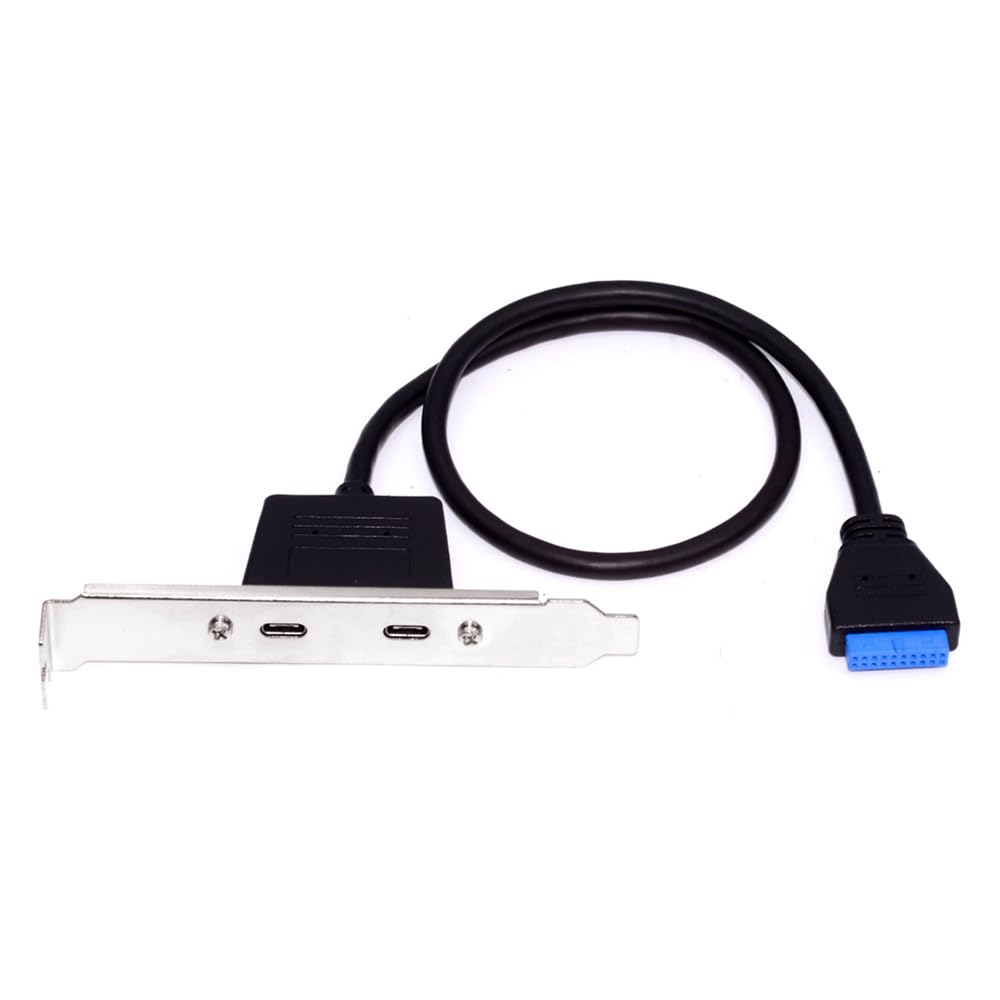 پانل پشتی PCI-E با دو پورت USB-C نر زن با سرعت انتقال داده 5Gbps و کابل اطلاعات سرعت بالای 50 سانتیمتر برای مادربردها و کامپیوترها را تبدیل می‌کند.