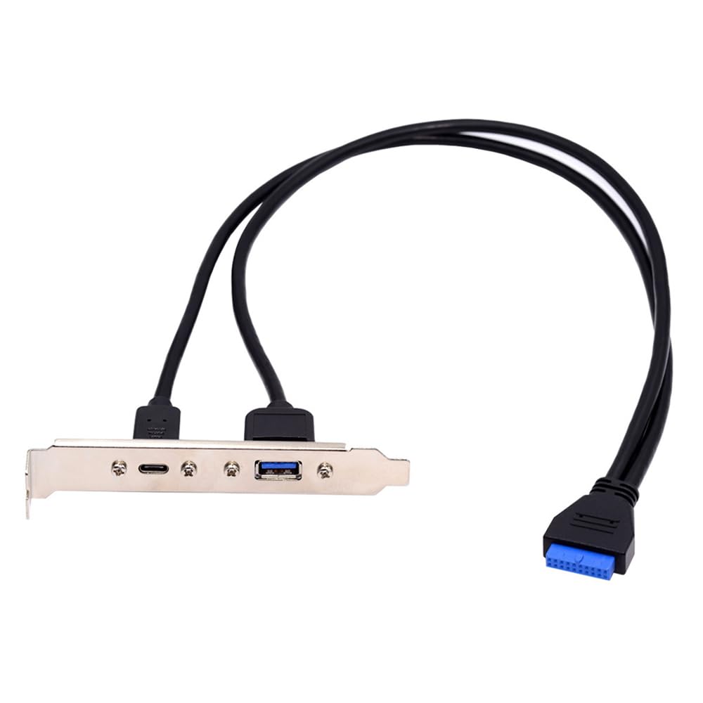 مبدل برد مادربورد USB3.0 با سرعت بالا xiwai 19/20 پین به USB-C نوع C و USB 3.0 با دو پورت زنانه، پنل پشتی PCI-E با کابل 5Gbps طول 50سانتیمتر