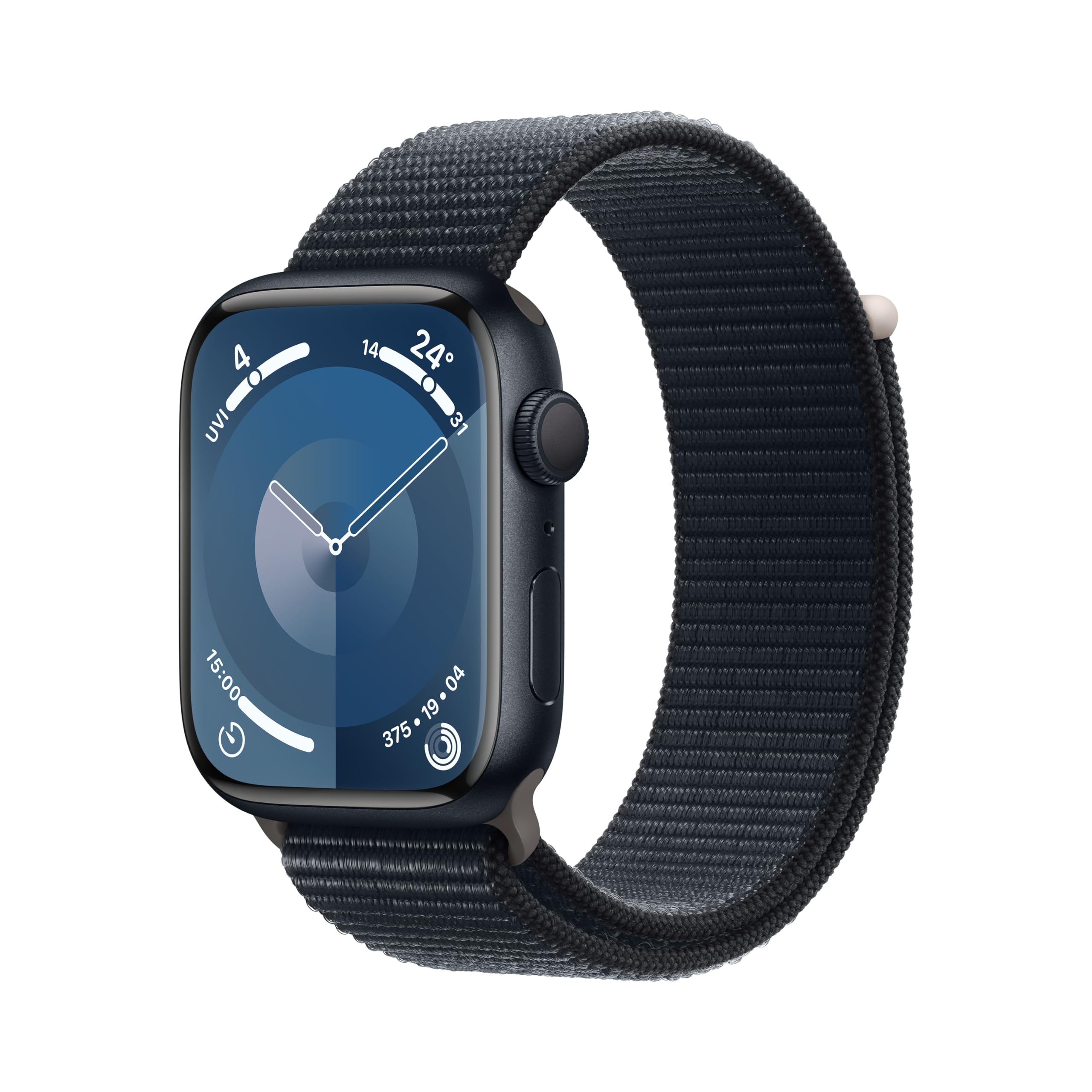 ساعت هوشمند Apple Watch Series 9 [GPS 45mm] با بدنه از آلومینیوم نیمه شب همراه با بند اسپرت Midnight در یک سایز. دارای قابلیت ردیابی فیتنس، برنامه‌های اکسیژن خون و الکتروکاردیوگرام (ECG)، نمایشگر Retina همواره روشن، مقاوم در برابر آب. قاب 45 میلیمتری نیمه شب با بند اسپرت Sport Loop به اندازه 145-220 میلیمتر - One Size.