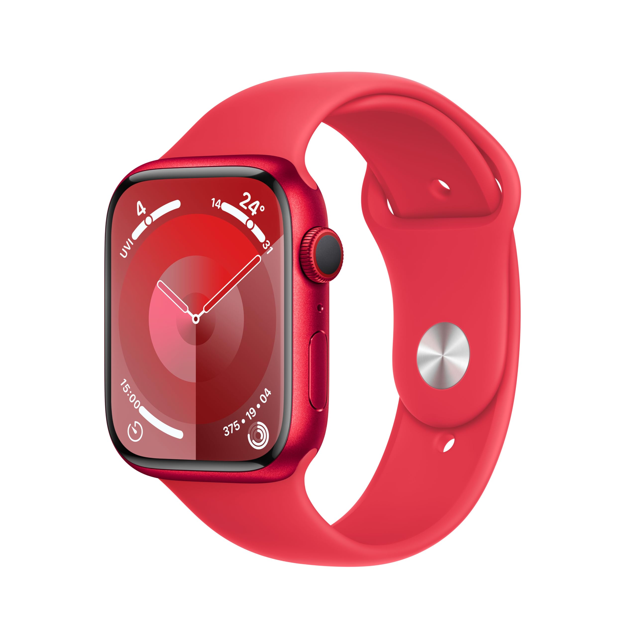 ساعت هوشمند New Apple Watch Series 9 [GPS + Cellular 41mm] با بند از آلومینیوم (PRODUCT) RED و بند اسپرت (PRODUCT) RED اندازه M/L. این ساعت هوشمند دارای قابلیت ردیابی تناسب اندام، اپلیکیشن‌های اکسیژن خون و ECG، مقاوم در برابر آب (PRODUCT)RED 41mm و بند اسپرت اندازه M/L مناسب برای مچ‌های 150 تا 200 میلی‌متری می‌باشد.
