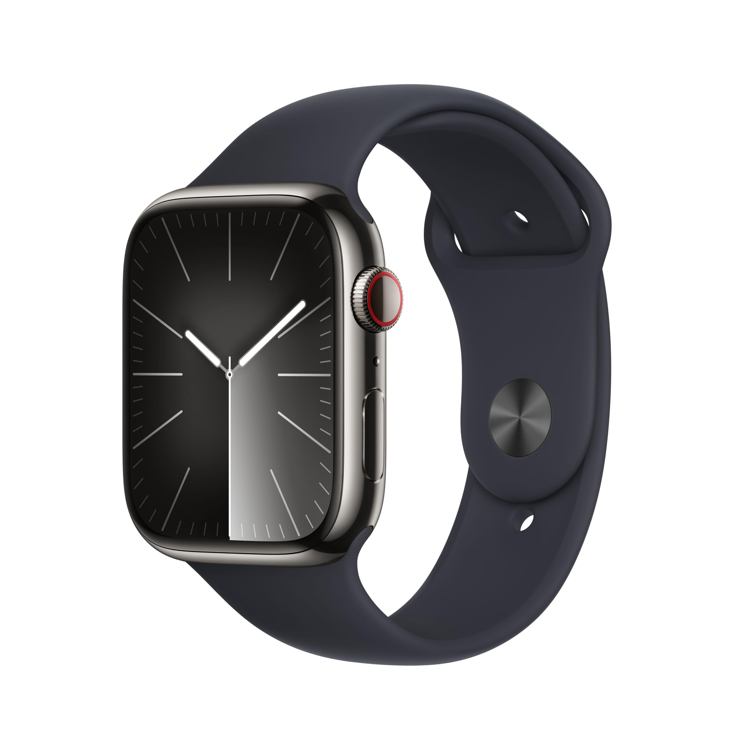 ساعت هوشمند New Apple Watch Series 9 [GPS + Cellular 41mm] با بدنه از جنس استیل ضد زنگ گرافیتی و بند اسپرت گرافیتی S/M. دارای قابلیت پیگیری فعالیت‌های ورزشی، اپلیکیشن‌های اکسیژن خون و الکتروکاردیوگرافی، مقاوم در برابر آب