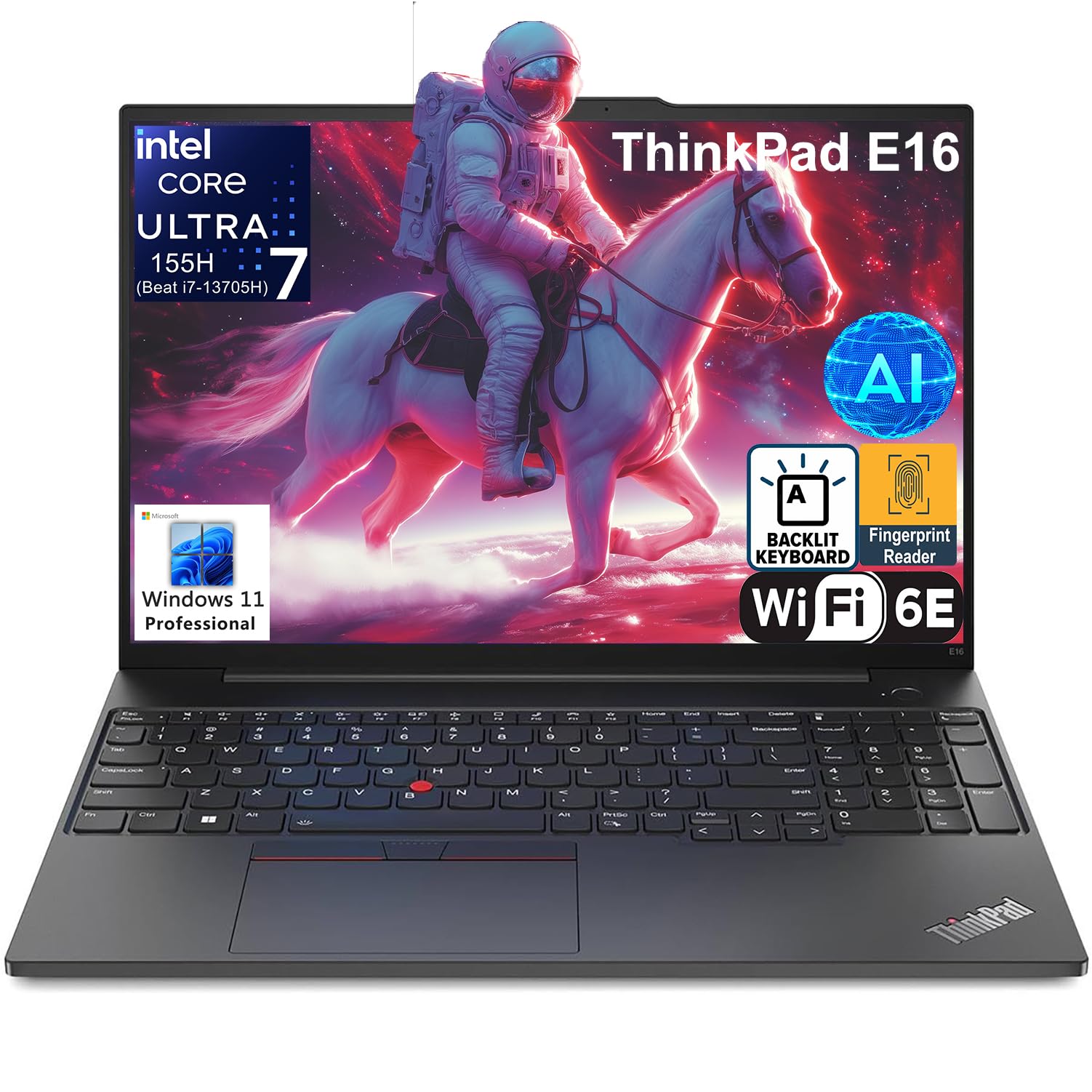 لنوو ThinkPad E16 Gen 2 16" FHD+ کامپیوتر لپ‌تاپ تجاری با هوش مصنوعی، اینتل 16-هسته‌ای Ultra 7 155H (بهتر از Ultra 7 255U)، گرافیک Arc، 64GB DDR5، 1TB SSD PCIe، WiFi 6E، صفحه کلید فرانسه با نور پس‌زمینه، ویندوز 11 Pro، AZ-XUT 64GB DDR5 رم، 1TB SSD PCIe