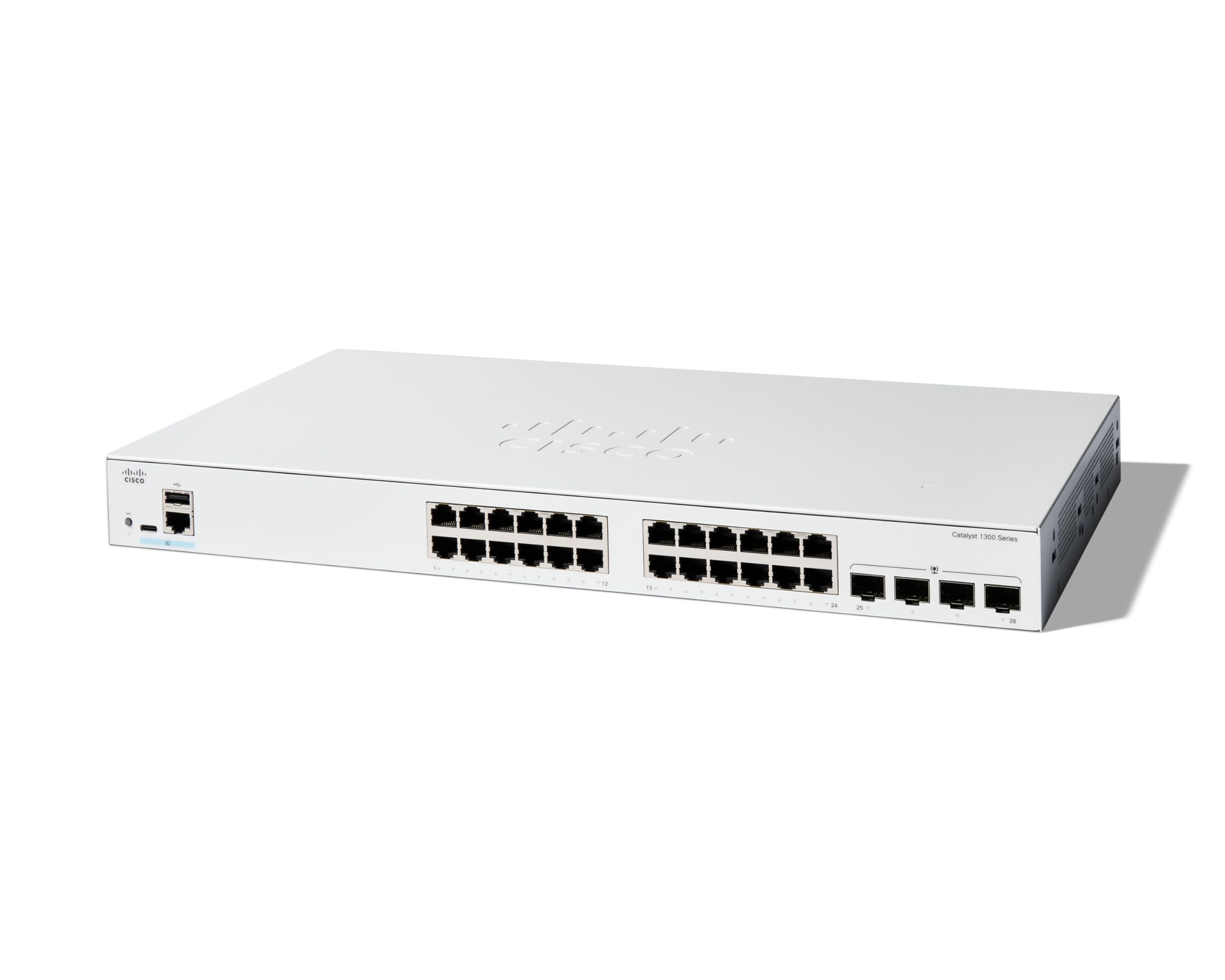 سوئیچ مدیریتی Cisco Catalyst 1300-24T-4G، 24 پورت جیگابیت، 4 پورت SFP جیابیت، محافظت مادام‌العمر محدود (C1300-24T-4G) سوئیچ Cisco Catalyst 1300 / 24 پورت جیگابیت / 4 اتصال جیگابیت