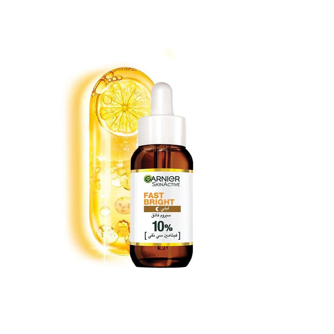 سرم صورت بوستر شبانه Garnier Skin Active Fast Bright با 10٪ ویتامین C خالص، 30 میلی لیتر