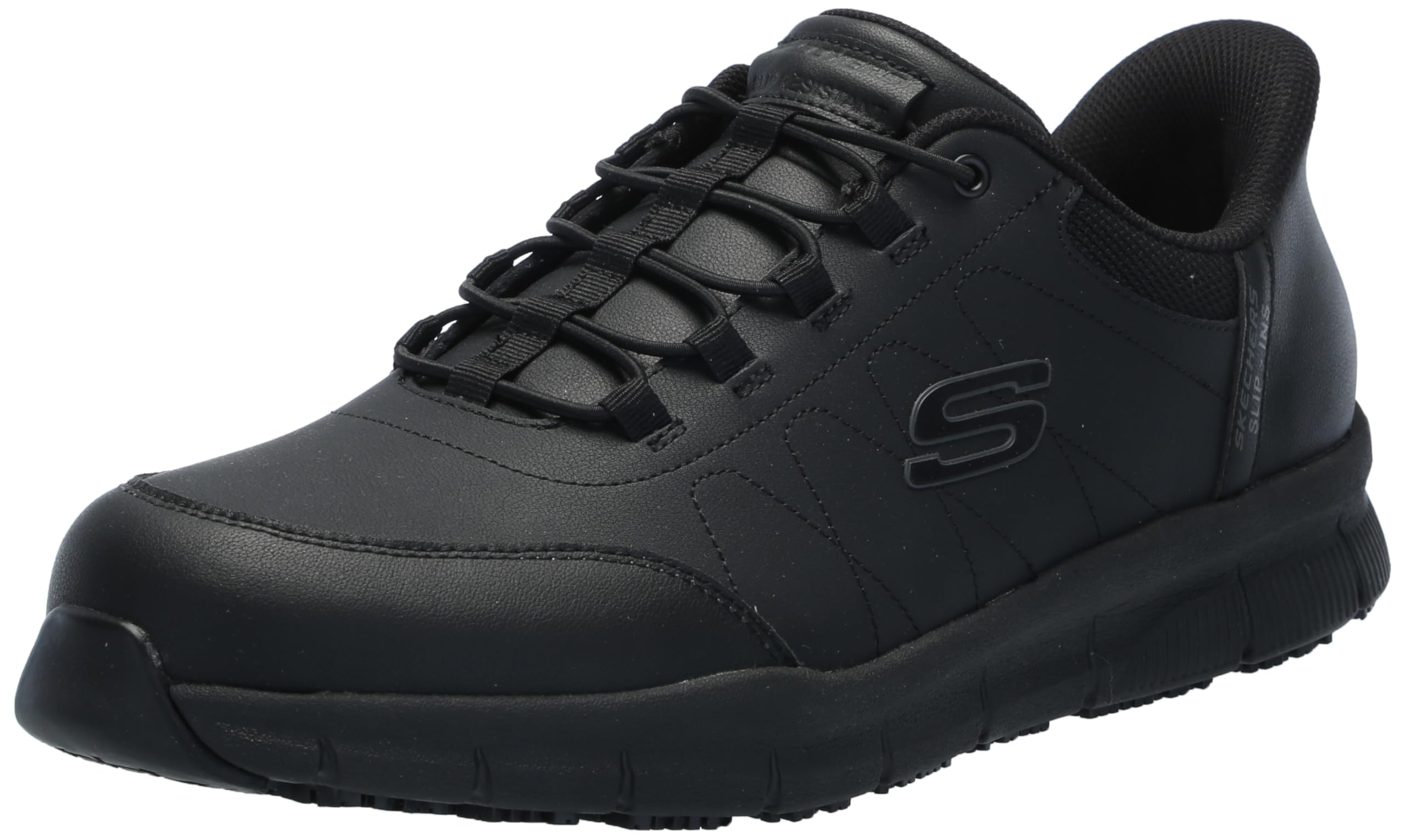 کفش مردانه Skechers مدل Hands Free Slip-Ins Nampa-Knotly Bungee — کفش ورزشی مخصوص کارکنان خدمات غذایی ضدلغزش، سایز 47.5 (EU)، پهن، مشکی