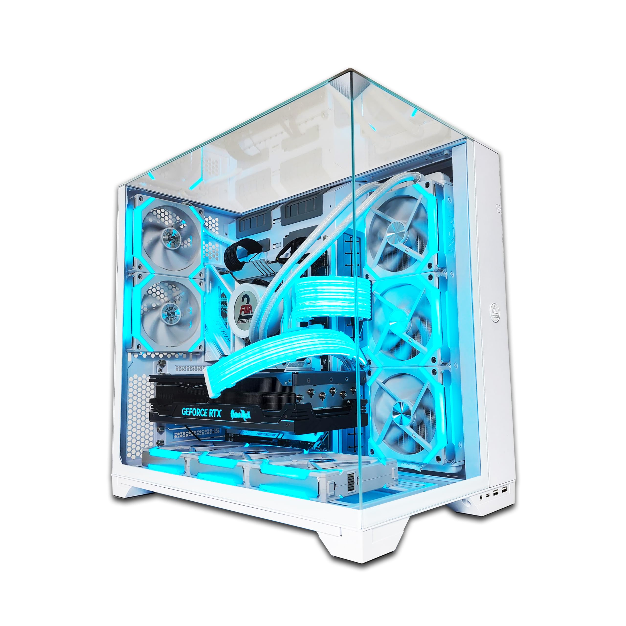 ۲ – کامپیوتر بازی FAR ROBOTICS Elite AMD - Ryzen 9 9950X3D ، RTX 5080 ، ۶۴GB DDR5 ، ۴TB 990 Pro NVME M.2 ، ویندوز ۱۱ حرفه ای ، WIFI ، بلوتوث ، منبع تغذیه ۱۲۰۰ وات Gold PSU ، با جعبه Lian Li O11 Vision ، ۲ سال گارانتی Ryzen 9 + RTX 5080 Lian Li Vision سفید