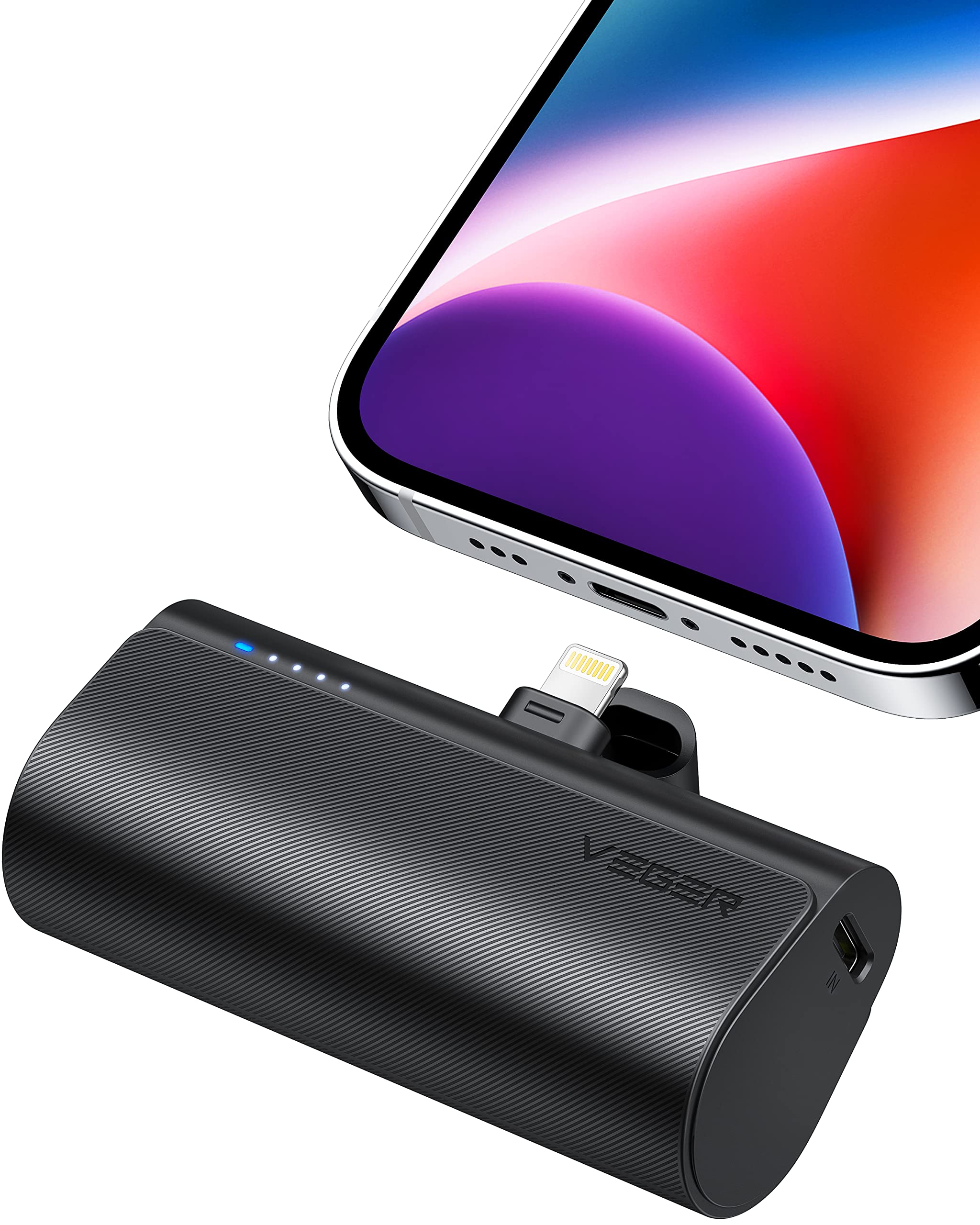 پاور بانک Mini VEGER قابل حمل مناسب برای تایپ C و تلفن همراه آیفون، باتری شارژ سریع 5000mAh 20 وات PD با پلاگ داخلی - مشکی (VP-0556P (آیفون))
