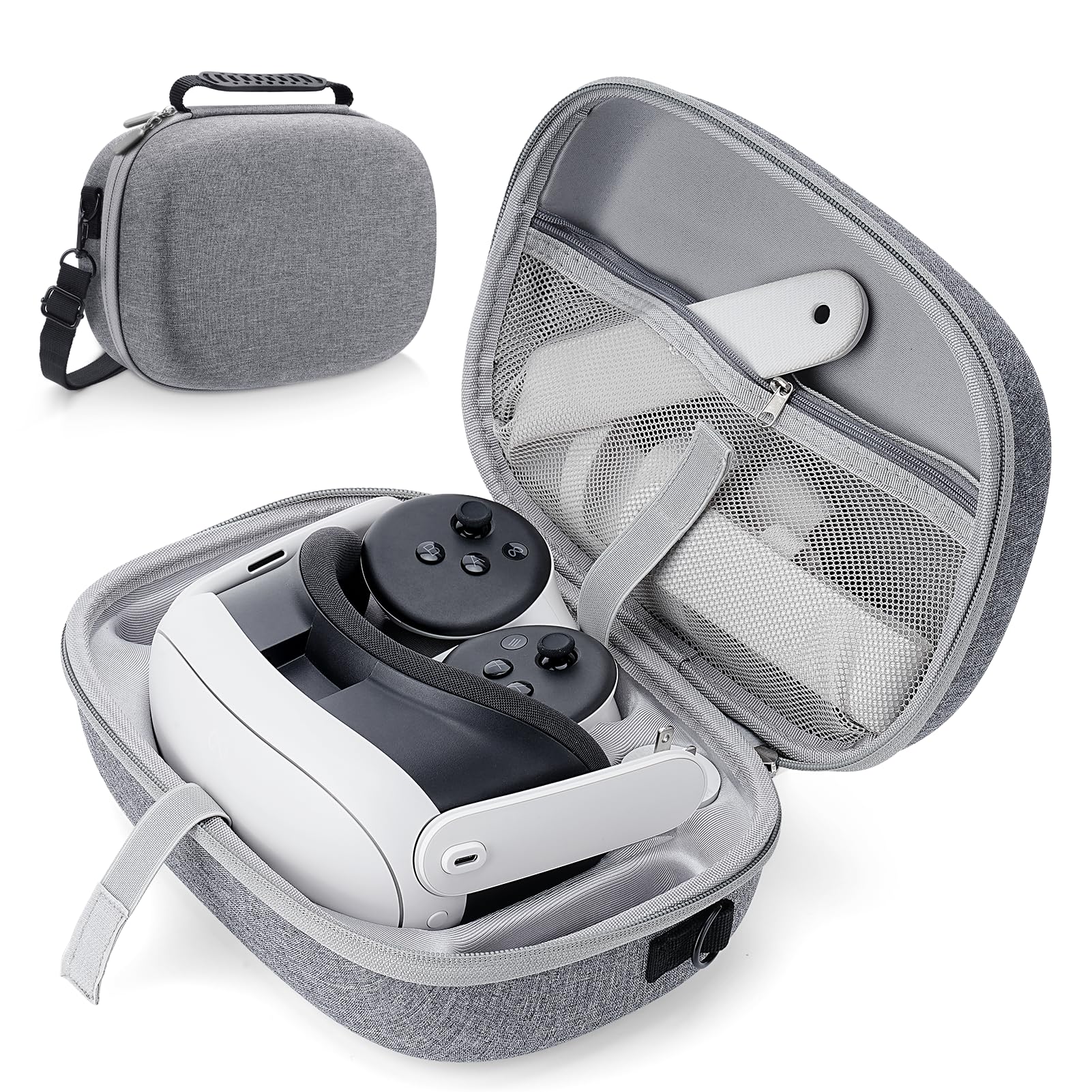 کیس حمل سخت لاکیت برای لوازم جانبی کنترلر Meta Quest 3، کیس حمل سخت برای هدست وی آر Oculus Quest 3، کیس حمل محافظتی قابل حمل شوک پذیر اِوِی ازاد با جعبه‌ی ذخیره سازی مناسب برای Meta Quest 3 رنگ خاکستری یکنواخت