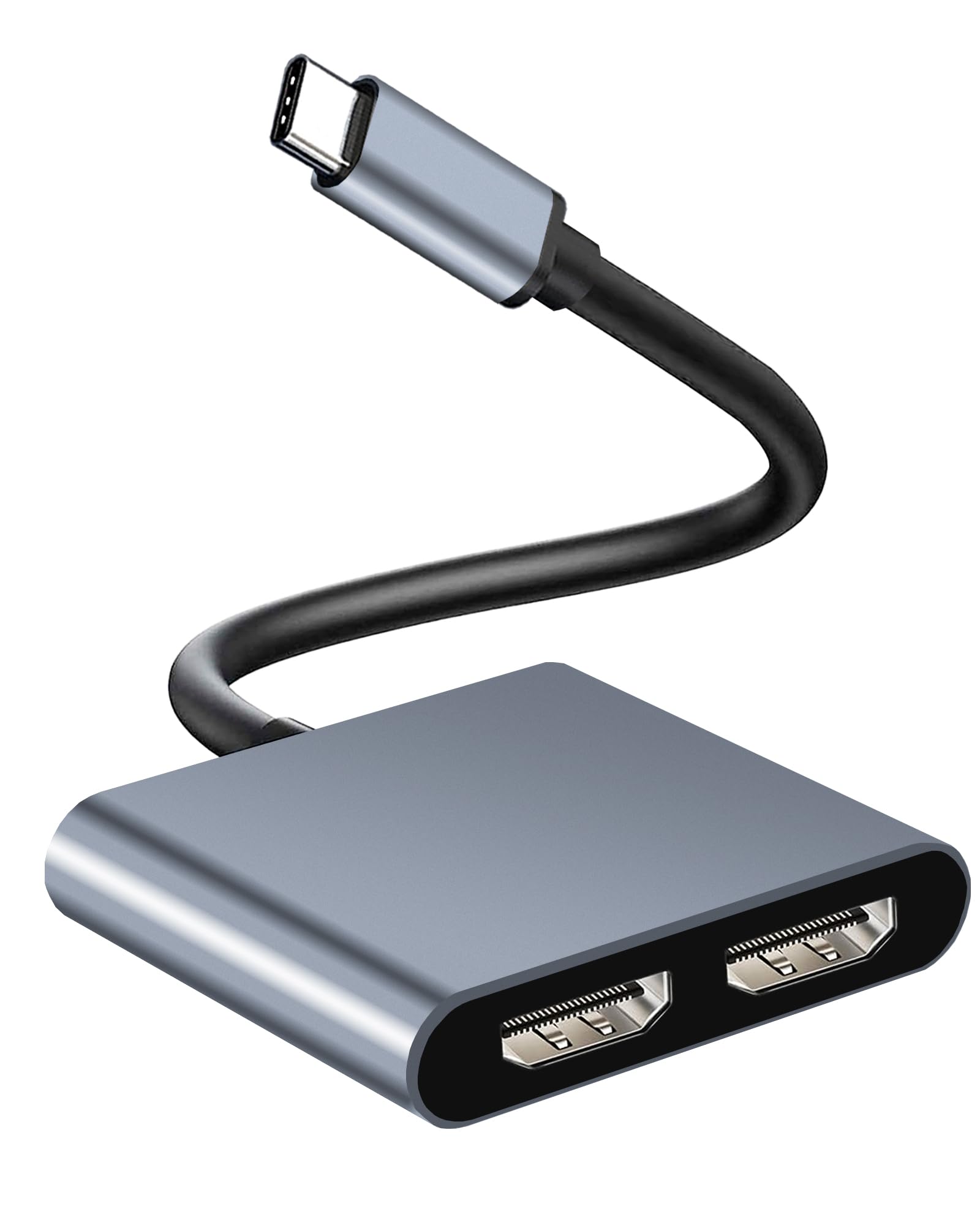 مبدل USB C به دو پورت HDMI 4K - تقسیم‌کننده مانیتور برای نمایش گسترده بر روی لپ‌تاپ - سازگار با ۲ مانیتور رنگ خاکستری