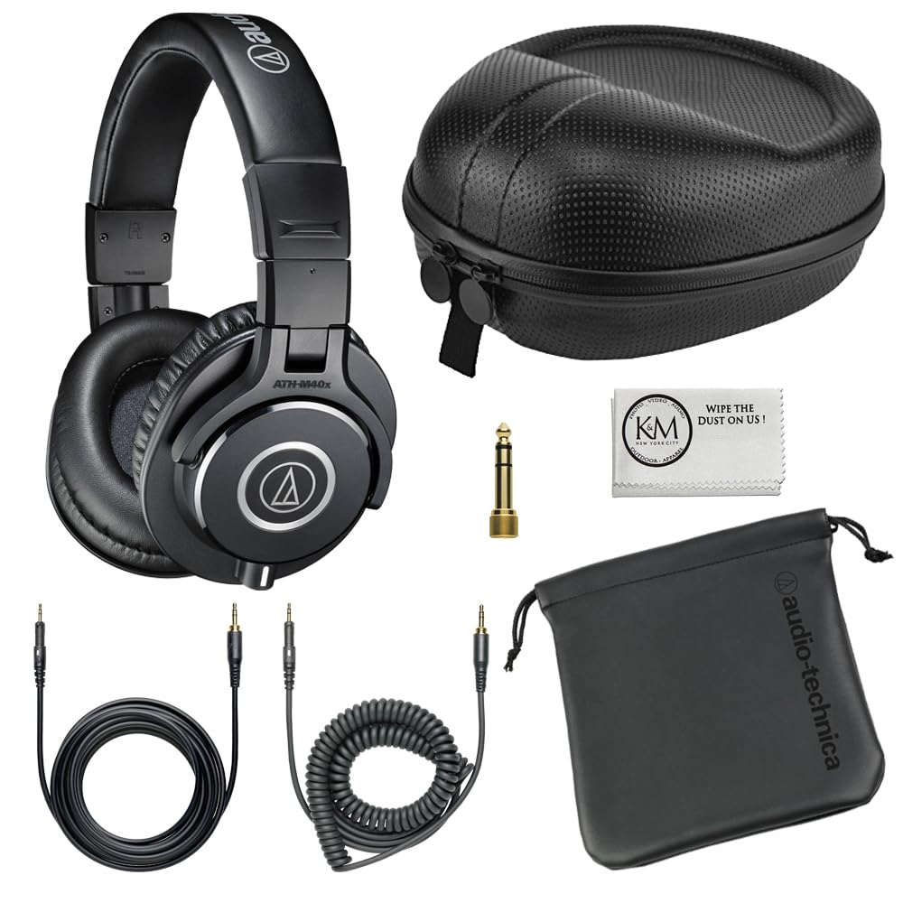 بسته هدفون استودیویی حرفه ای Audio-Technica ATH-M40x همراه با کیف سخت بزرگ هدفون و پارچه تمیزکننده میکروفایبر (3 مورد) هدفون + کیف سخت