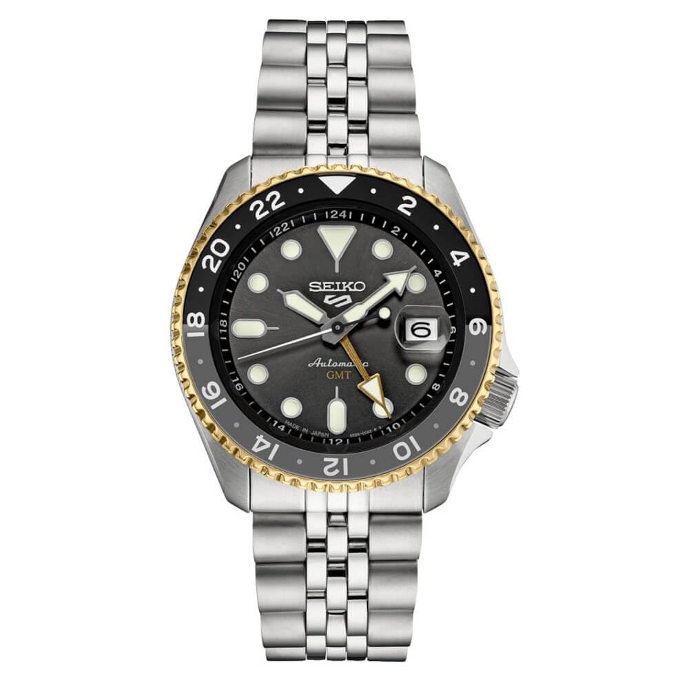 ساعت خودکار SEIKO SSK021 برای مردان - مجموعه ورزشی 5 - ساعت ورزشی مردانه، استیل ضد زنگ، صفحه نمایش کربنی، ساعت GMT - ضد آب تا 100 متر