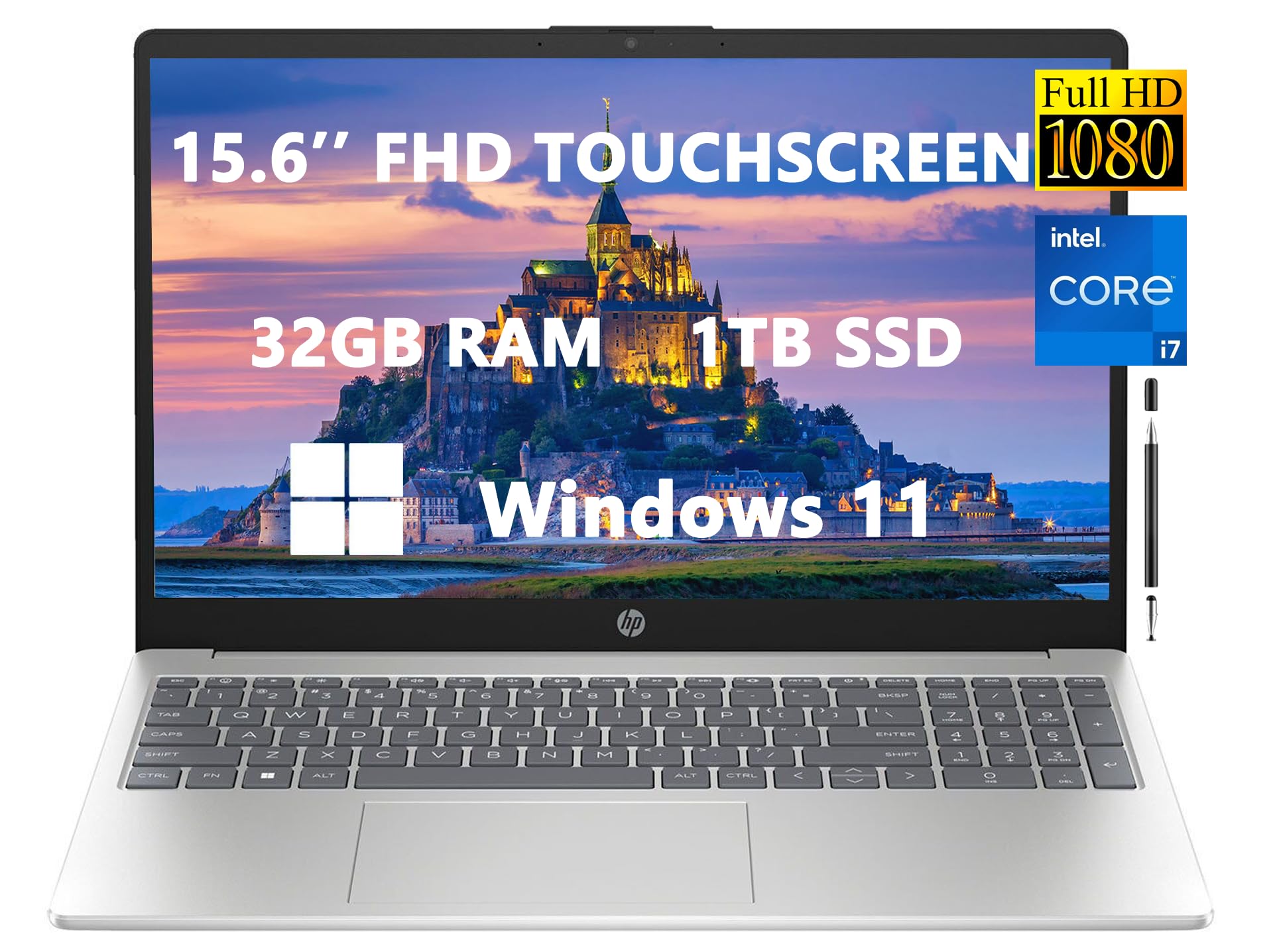 HP 2023 ارتقاء یافته لپ تاپ 15 اینچ FHD، Intel نسل 13 این Core i7-1355U (10 هسته)، تا 5 گیگاهرتز، 32 گیگابایت رم | 1 ترابایت حافظه جامد، Wi-Fi 6، USB-C، وب‌کم، عمر باتری طولانی، ویندوز 11، آماده استفاده در مدارس و کسب و کار،