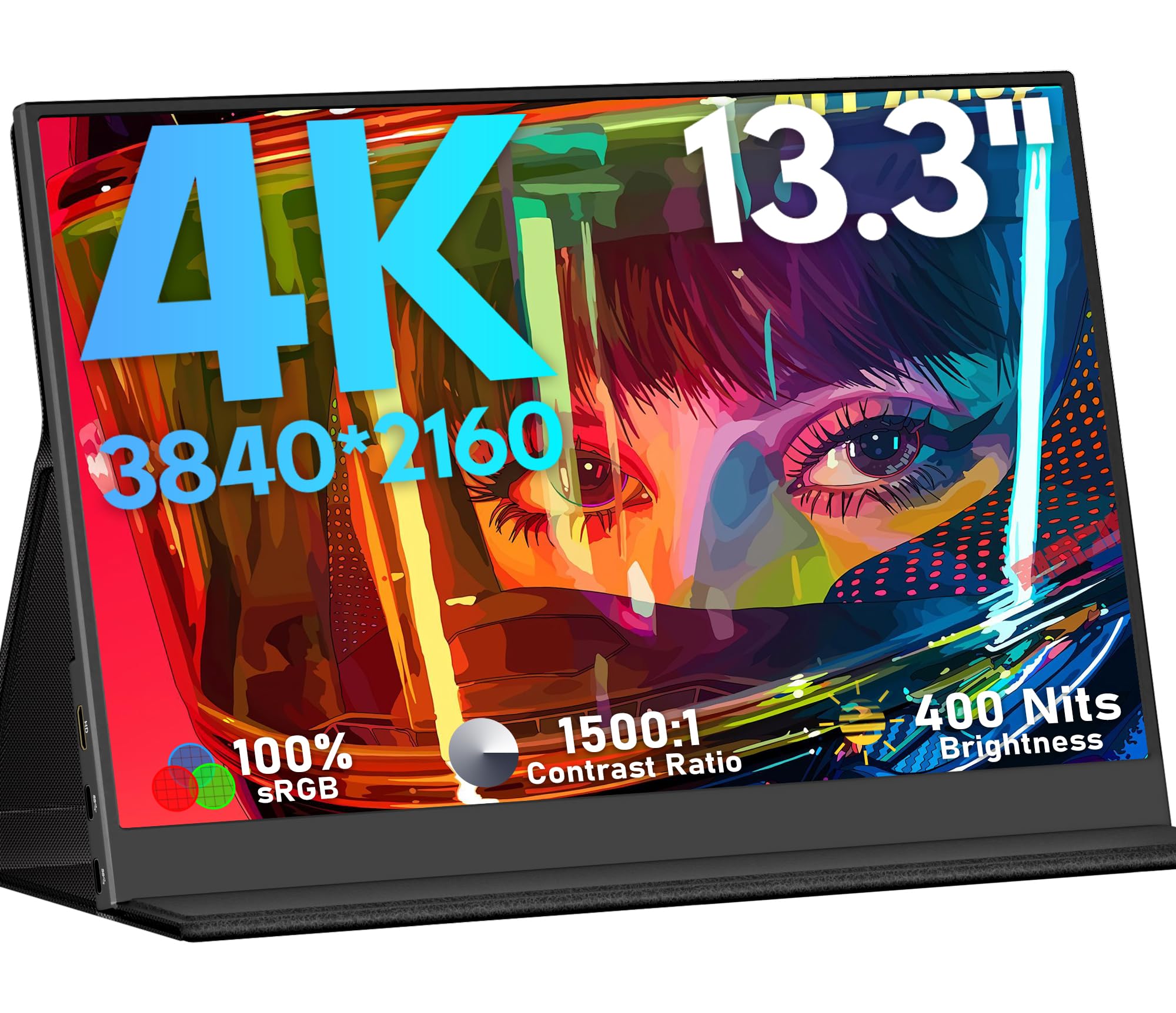 مانیتور قابل حمل 4K KEEPTIME با صفحه نمایش 13.3 اینچی 3840 × 2160 UHD USB-C HDMI، مانیتور لپ تاپ، 100٪ sRGB IPS، نمایشگر بازی کامپیوتری HDR، مانیتور سفری با بلندگو برای لپ تاپ، ایکس باکس، پلی استیشن 5، اسویچ، کامپیوتر، تلفن همراه با سایز 13.3 اینچی A9-13.3"-4K-60Hz