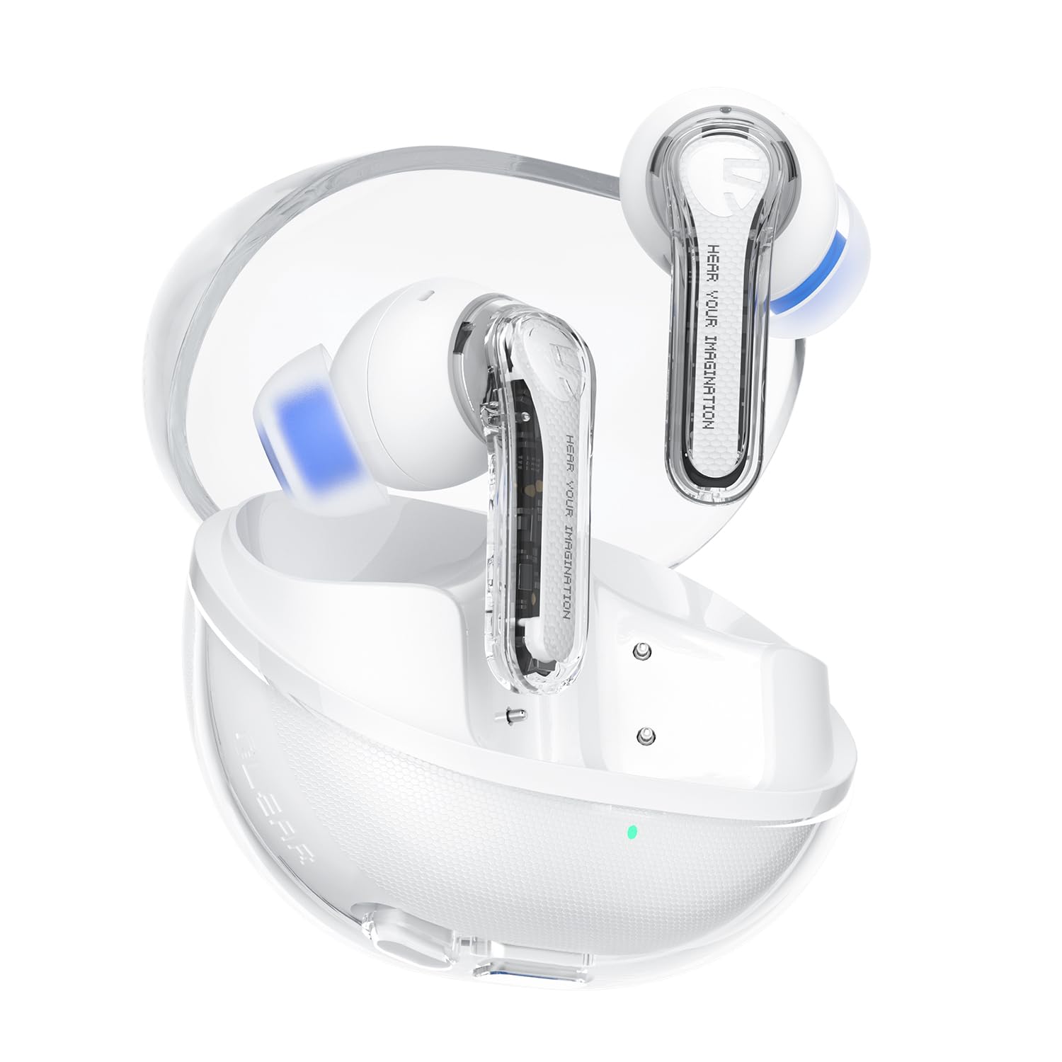 هدفون بی‌سیم SoundPEATS Clear، هدفون‌های درون‌گوشی بلوتوث ۵.۳، زمان پخش ۴۰ ساعته، درایور ۱۲ میلیمتری و دو میکروفن دوگانه با ENC برای تماس‌های واضح، حالت بازی، کنترل از طریق برنامه، رنگ سفید