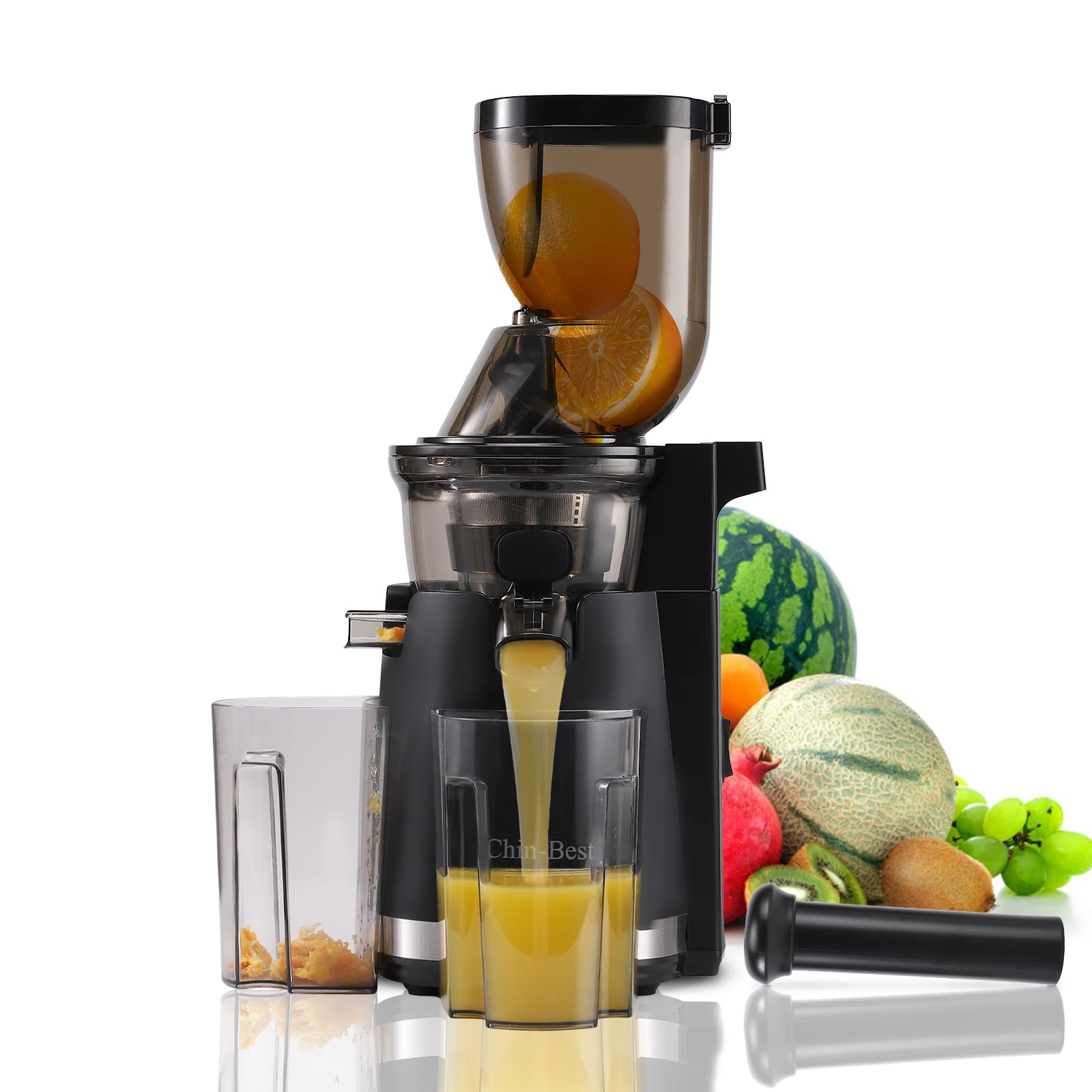 جوس‌گیر با توان 250 وات - دارای دهانه تغذیه با قطر 3.5 اینچ (88 میلیمتر) - جوس‌گیری با بهره‌وری 96% برای میوه‌ها و سبزیجات، آسان‌تمیز، رنگ سیاه