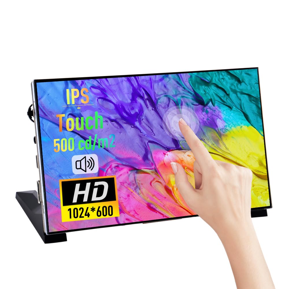 صفحه نمایش لمسی 7 اینچی GeeekPi برای Raspberry Pi، نمایشگر LCD IPS 1024x600 با دو اسپیکر، مانیتور قابل حمل HDMI برای Raspberry Pi 5/Pi 4B/3B+/3B/B+/Zero/400، ویندوز 11/10/8/7، صفحه نمایش لمسی بدون نیاز به درایور رایگان