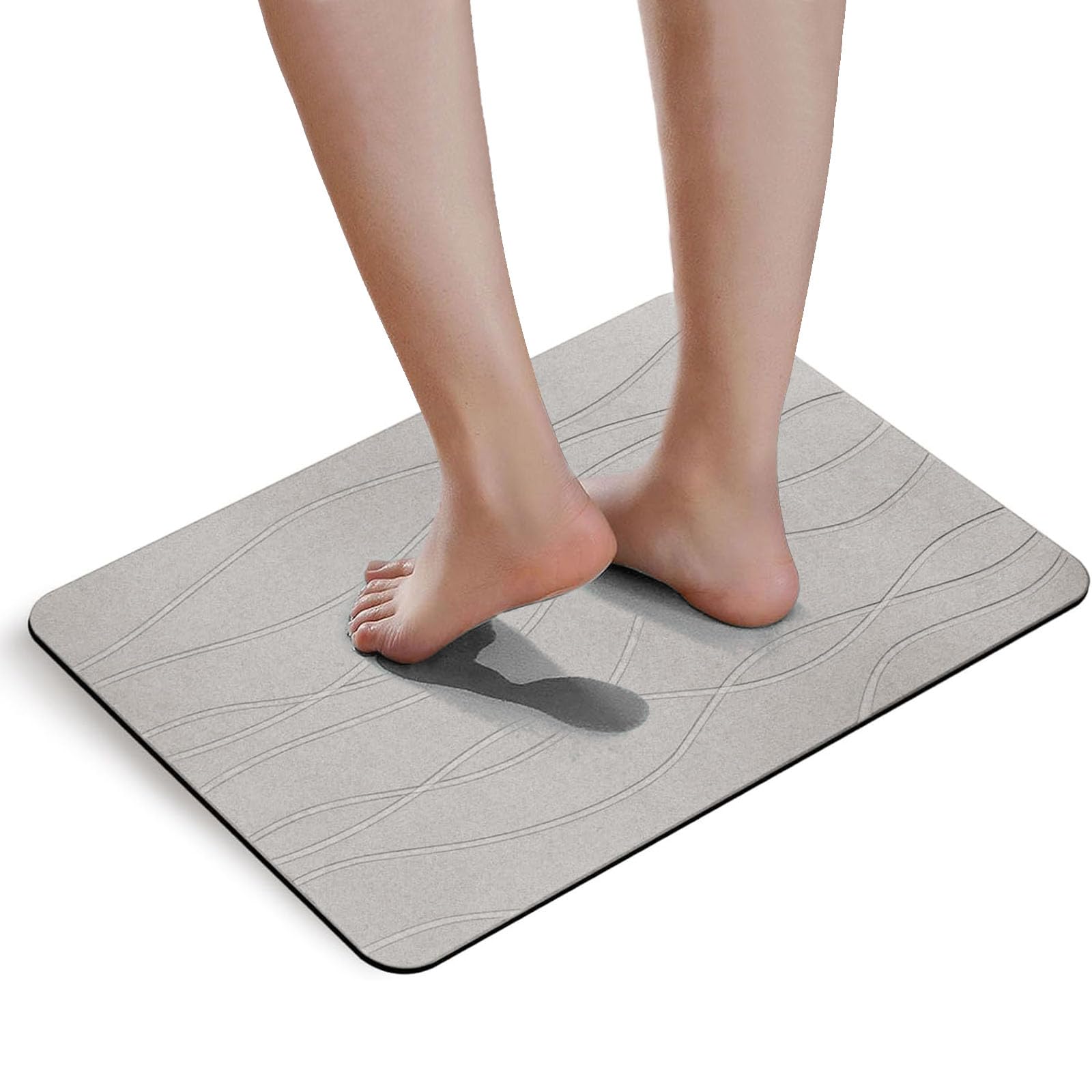 سنگ THMINS Stone Bath Mat، فرش حمامی خاک رس دیاتومیه، ضد لغزش بسیار جذب کننده و سریع خشک شونده، فرش طبیعی حمام آسان تمیز کردن... موج-60x40cm سنگ