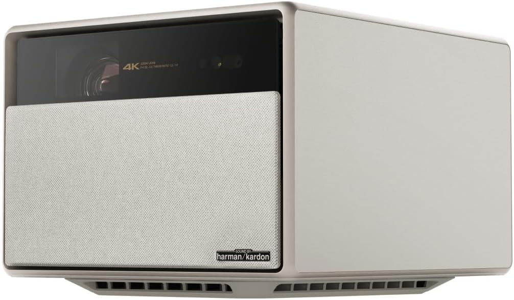 پروژکتور XGIMI HORIZON ULTRA 4K با پرتاب بلند، Dolby Vision، سیستم نور دوگانه، 2300 لومن ISO، تا اندازه صفحه 200 اینچ، برای خانه/دفتر، 2 اسپیکر 12 وات Harman/Kardon، تطبیق صفحه هوشمند - بژ