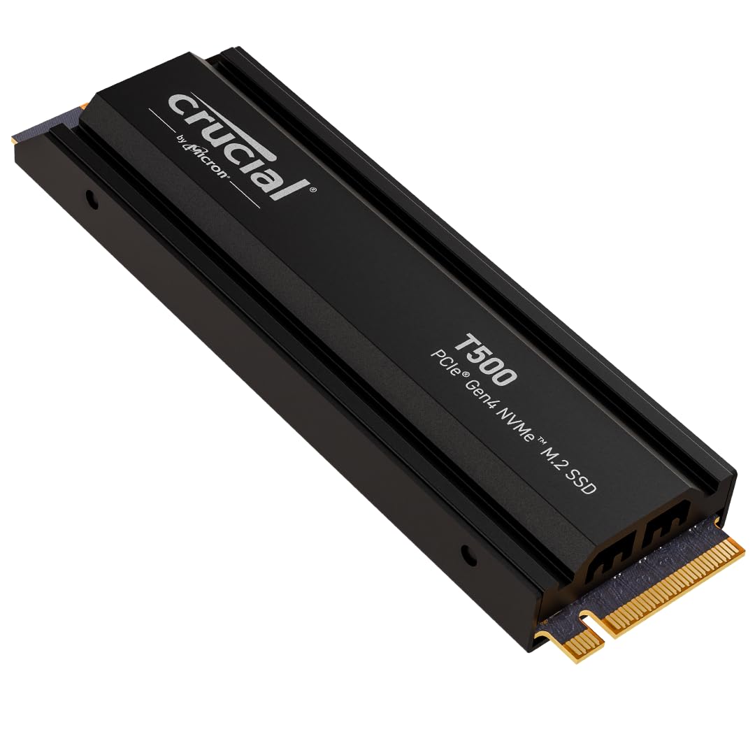 کارت Crucial T500 SSD 2TB PCIe Gen4 NVMe M.2 داخلی SSD با رادیاتور، تا 7400 مگابایت بر ثانیه، TLC NAND، سازگار با لپتاپ و دسکتاپ، Microsoft DirectStorage - CT2000T500SSD5 2TB دارای رادیاتور (PS5)