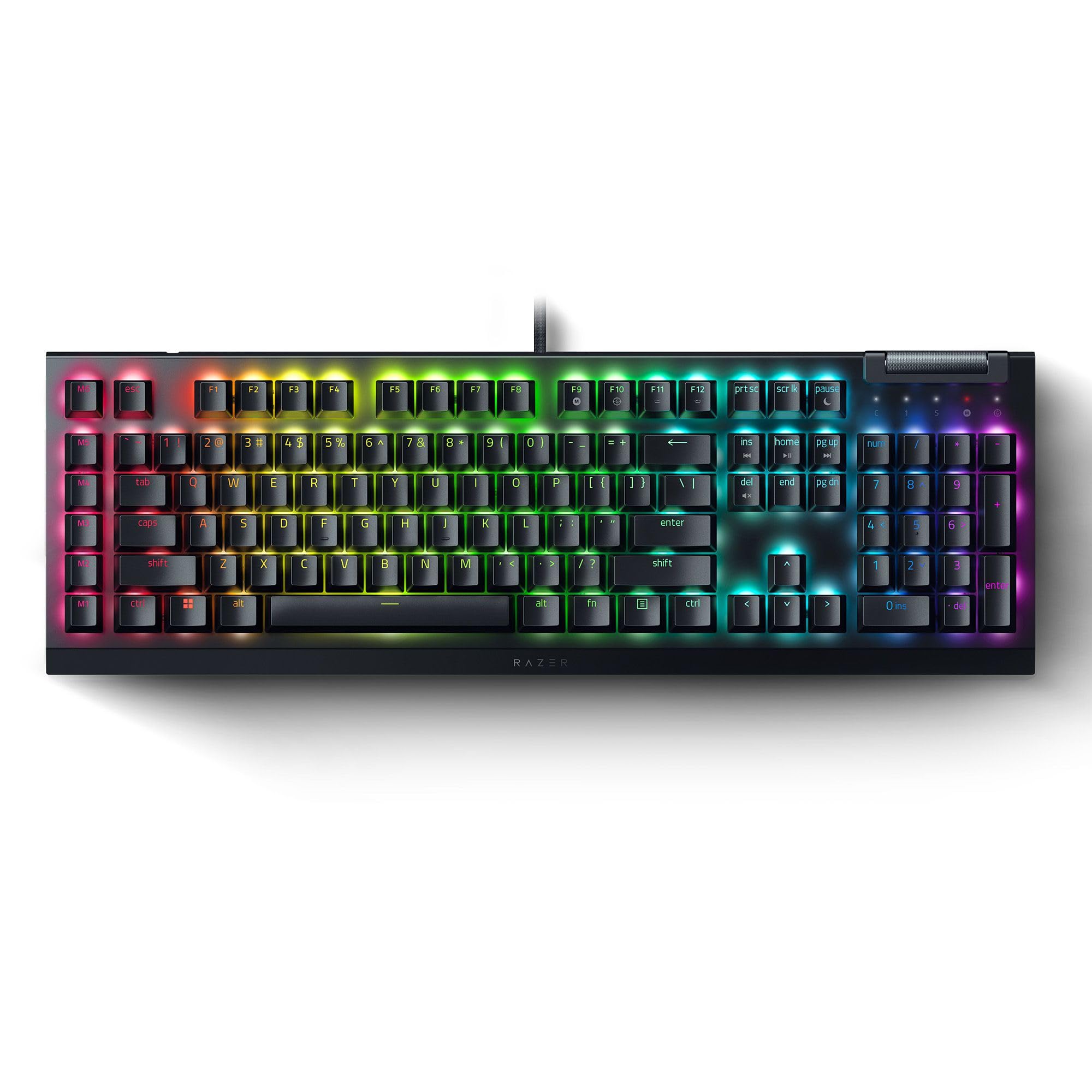 کیبورد بازی مکانیکی Razer BlackWidow V4 X: سوئیچ‌های سبز تاکتیل و کلیکی - 6 کلید میکرو اختصاصی - رنگ‌های RGB Chroma - کی‌کَپ‌های ABS دابل‌شات - کنترل‌های رسانه - ضد‌صدا و استابیلایزرها BlackWidow V4 X سوئیچ‌های سبز - تاکتیل و کلیکی