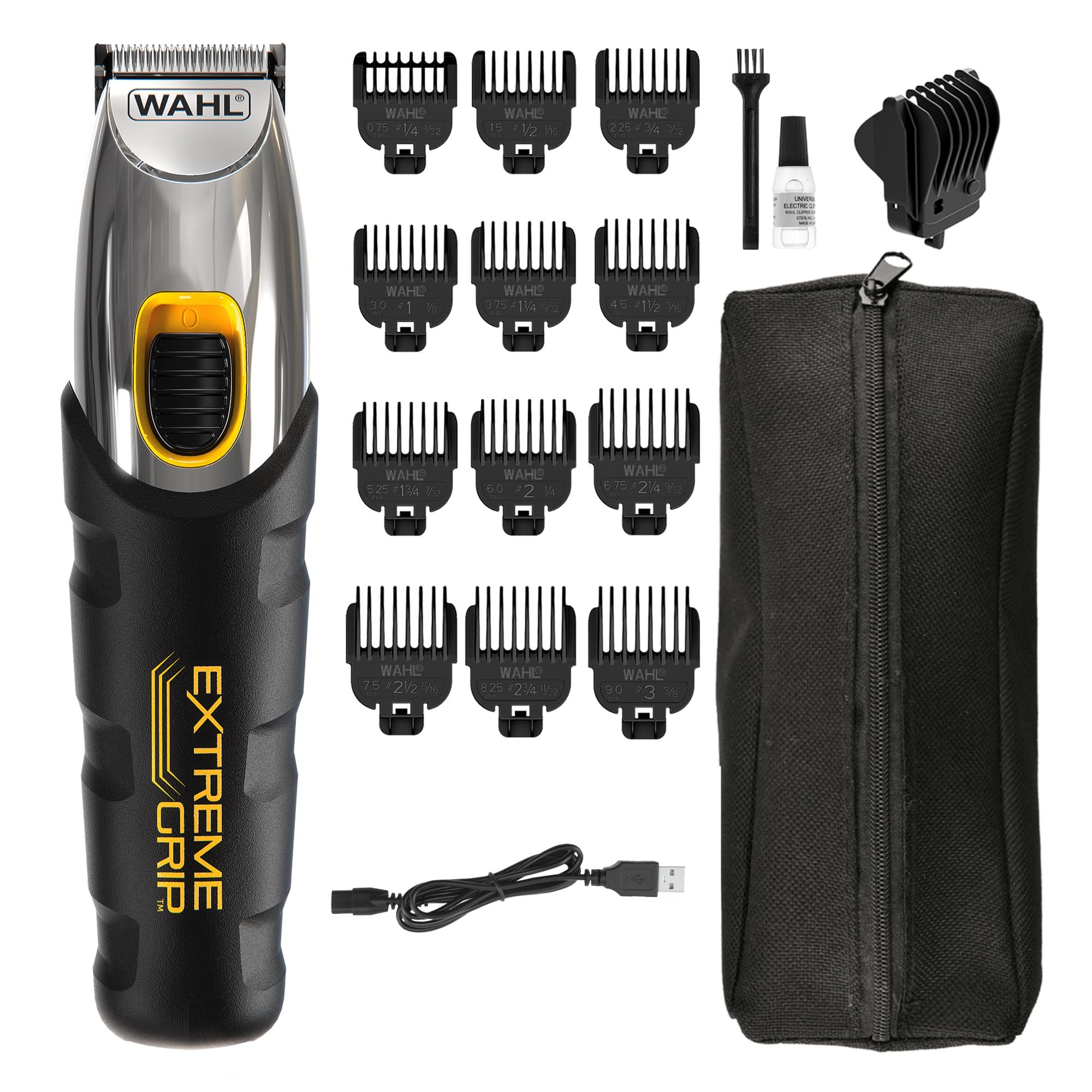 تریمر موی سر و سبیل Wahl Extreme Grip، تریمر موی سر برای مردان، برش سبیل، تریمر بی‌سیم، کیت مراقبتی مردانه، مراقبت از ریش مردان، تیغه‌های برش دقیق