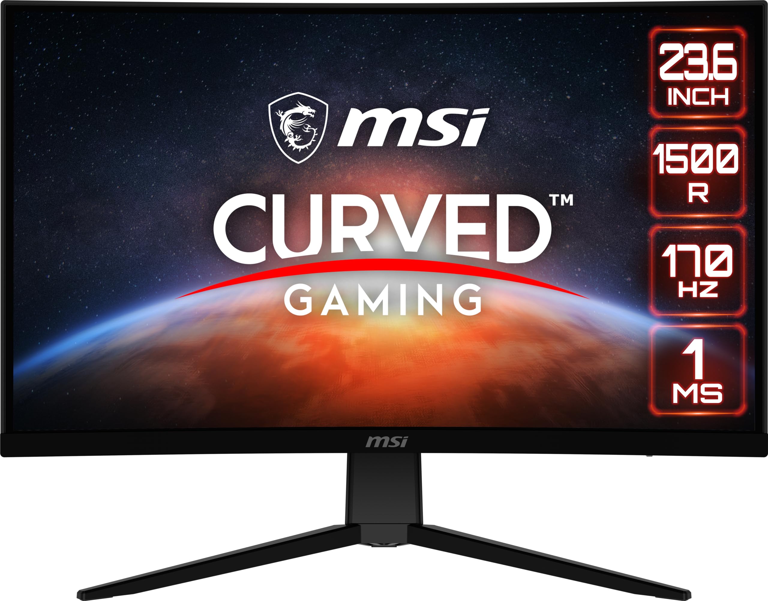 MSI G2422C, مانیتور گیمینگ منحنی 24 اینچ، ۱۹۲۰ در ۱۰۸۰ (FHD)، VA، ۱ میلی ثانیه، ۱۷۰ هرتز، FreeSync Premium، HDMI، DP Port، Tilt G2422C (مدل جدید)