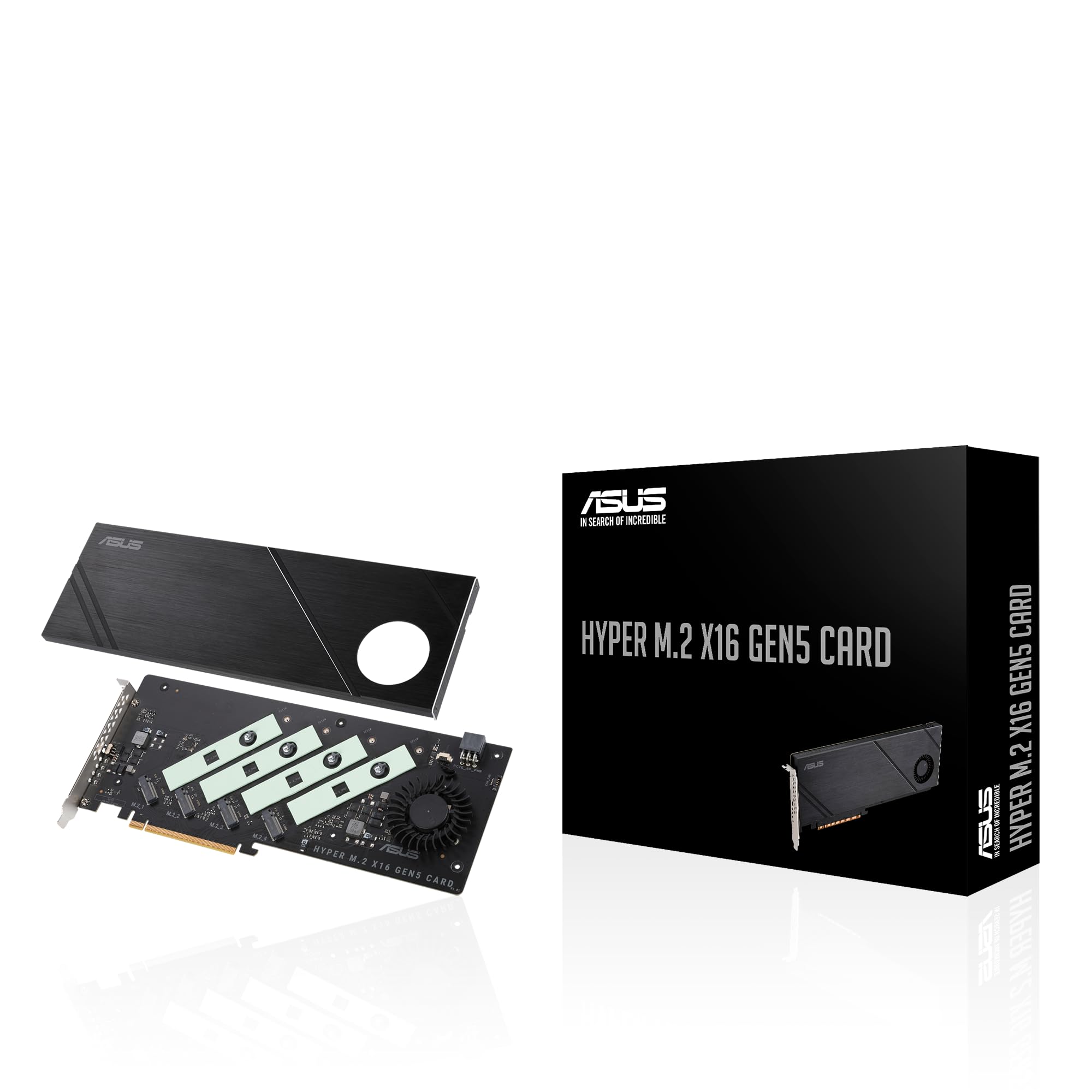 کارت ASUS Hyper M.2 x16 Gen5 (PCIe 5.0/4.0) چهار دستگاه NVMe M.2 (2242/2260/2280/22110) را با سرعت تا 512 گیگابایت بر ثانیه برای توابع RAID پلتفرم AMD و Intel® پشتیبانی می‌کند. Gen 5 (PCIe 4.0/5.0)