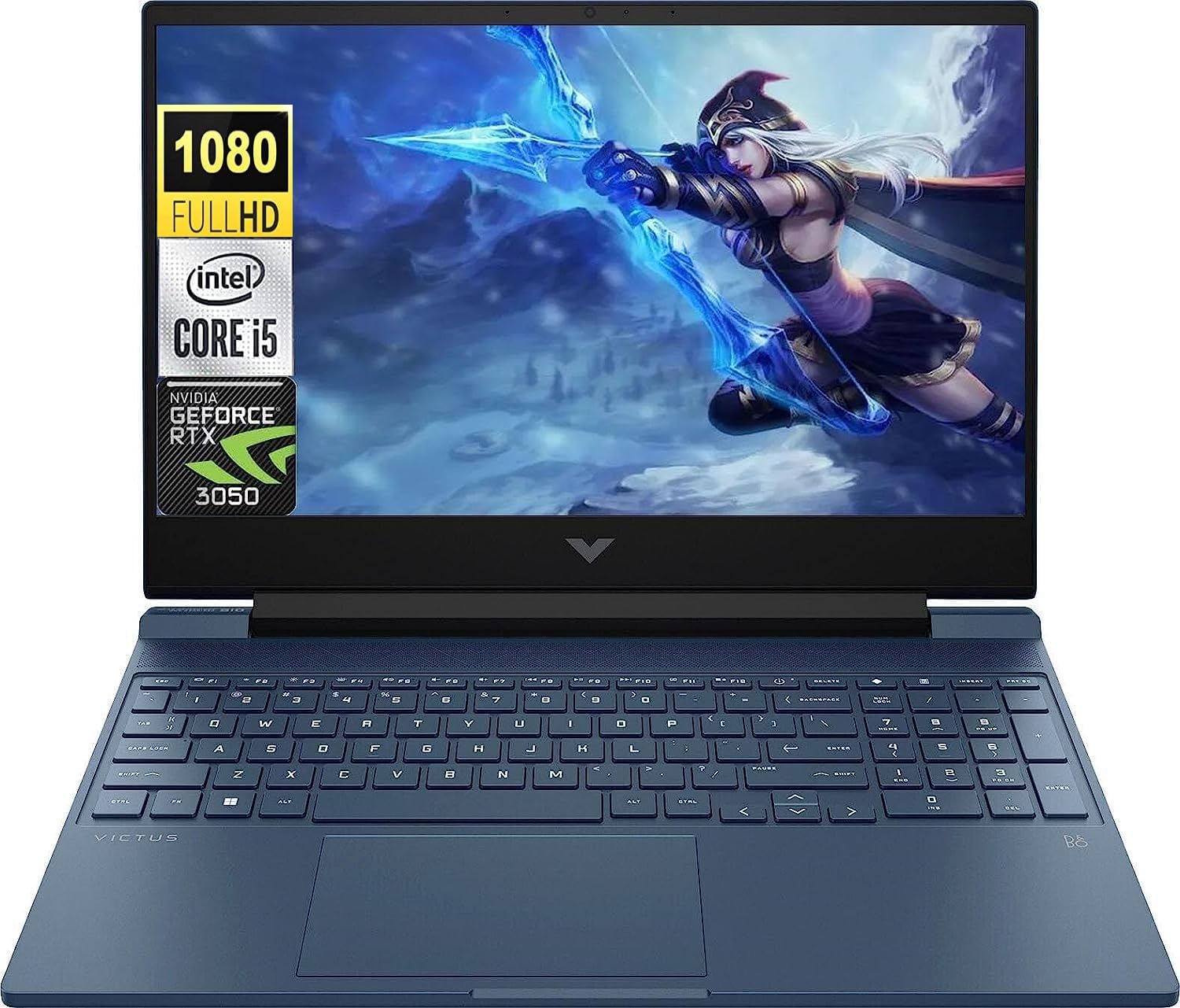 لپ تاپ بازی 15.6 اینچی HP Victus FHD 144Hz، پردازنده Core i7-13700H، کارت گرافیک NVIDIA GeForce RTX 4050 6GB، 32GB RAM، 1TB SSD، صفحه کلید با نور پس زمینه، بلوتوث، HDMI، وبکم، ویندوز 11 Home، آبی (ارتقا یافته)