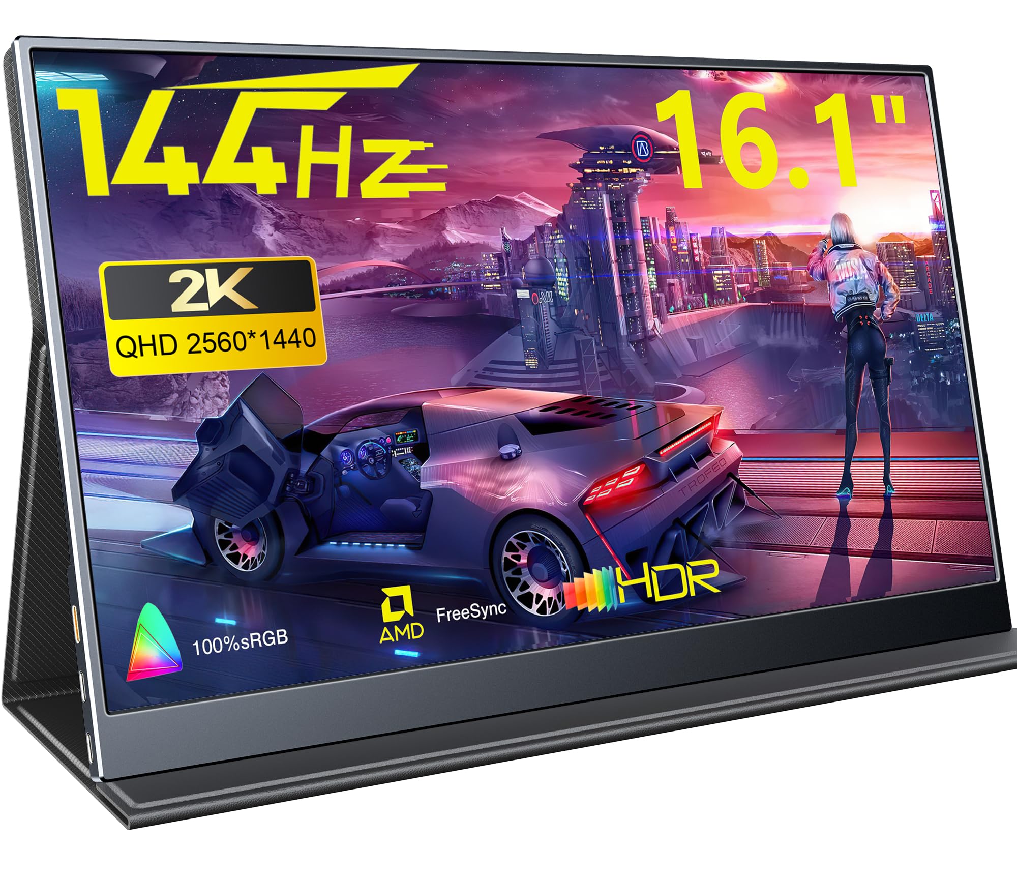نمایشگر بازی قابل حمل MAGICRAVEN، 16.1 اینچ 2.5K 144Hz، نمایشگر لپتاپ، نمایشگر کامپیوتری HDMI USB C دوتایی، صفحه نمایش بازی با بلندگو، نمایشگر سفری برای مک، پی سی، تلفن، پلی استیشن 4/5، ایکس باکس و سوییچ